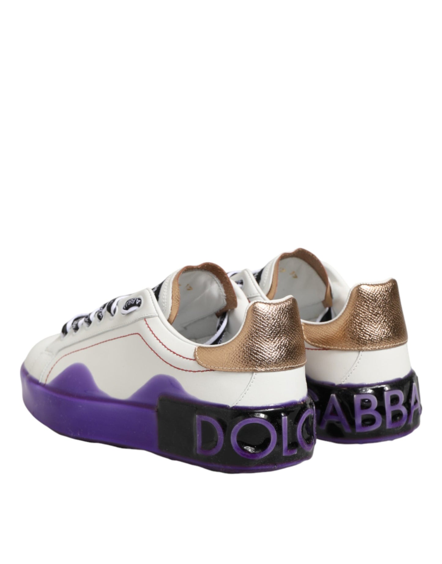 Dolce & Gabbana White Purple Leather Low Top Sneaker Shoes Curated Luxury Accessories by Orvyn