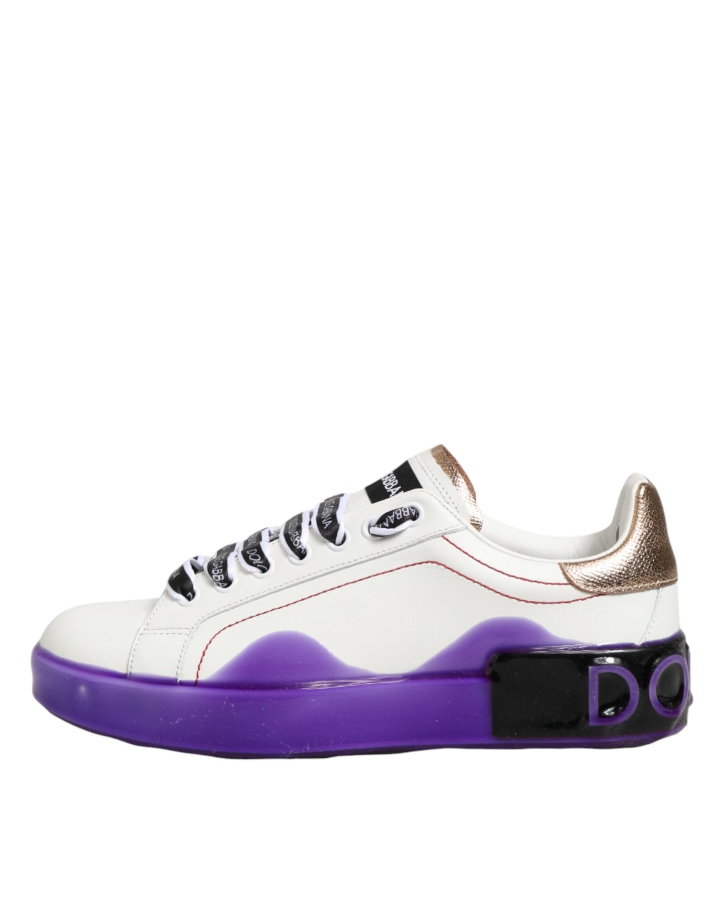Dolce & Gabbana White Purple Leather Low Top Sneaker Shoes Curated Luxury Accessories by Orvyn