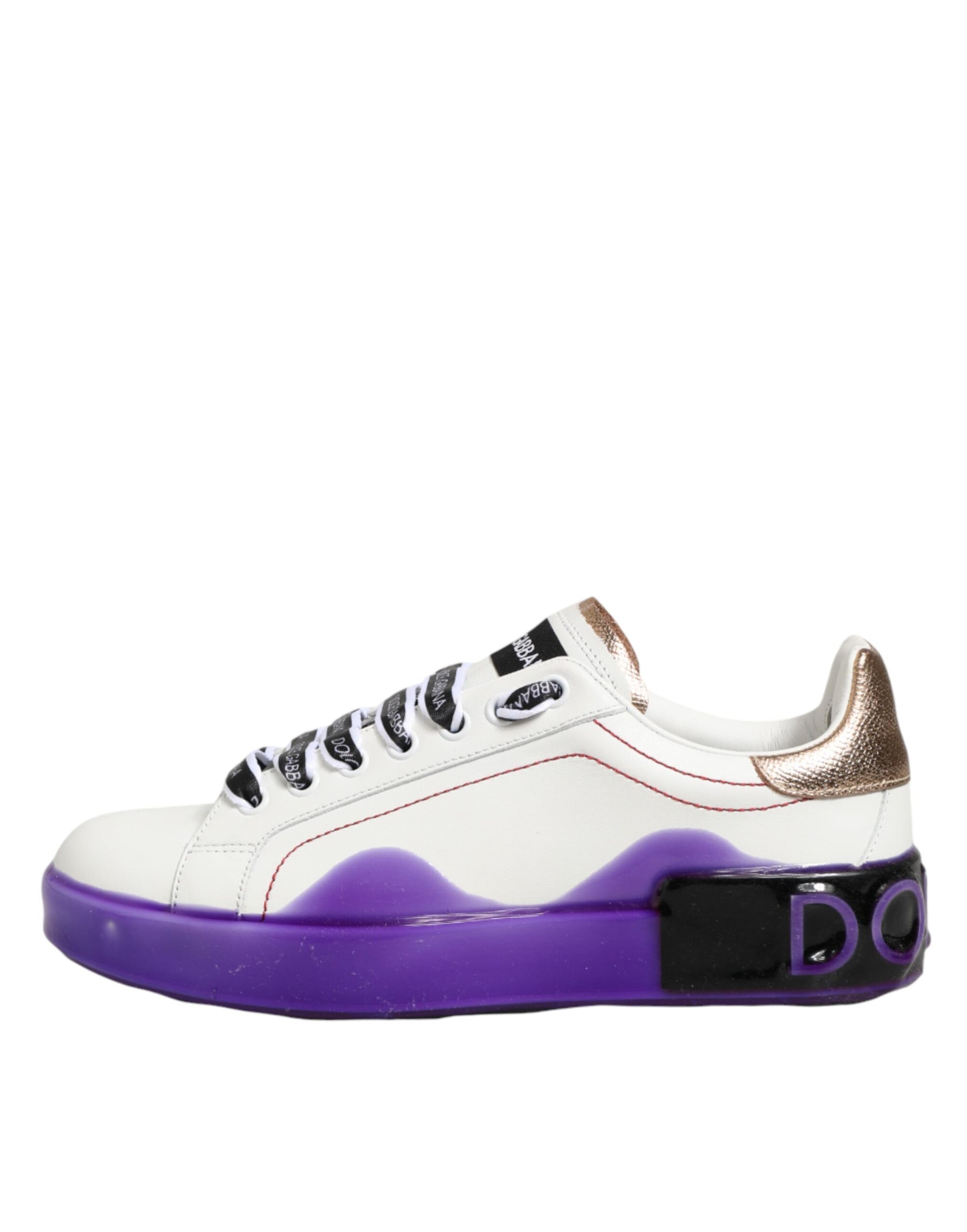 Dolce & Gabbana White Purple Leather Low Top Sneaker Shoes Curated Luxury Accessories by Orvyn