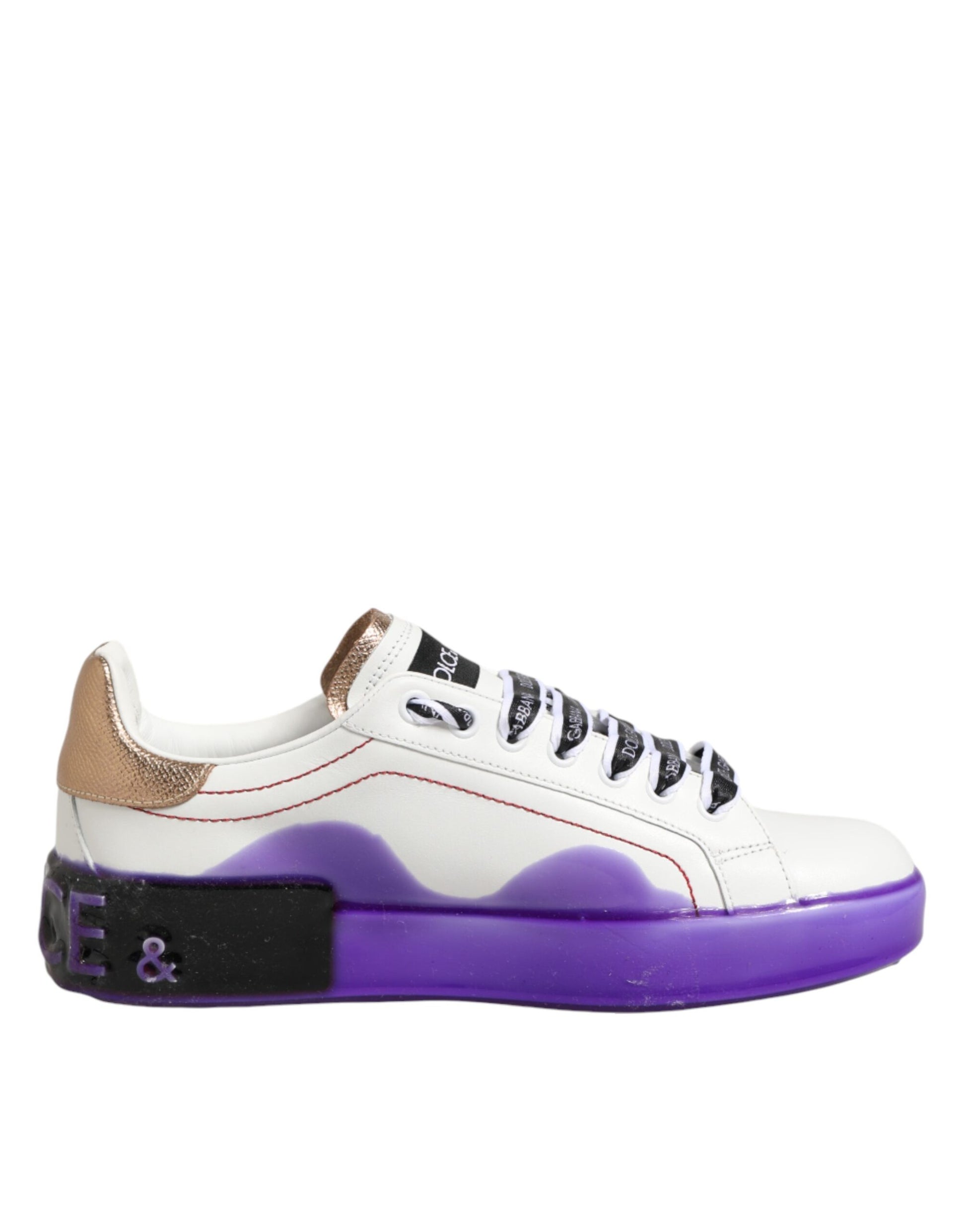 Dolce & Gabbana White Purple Leather Low Top Sneaker Shoes Curated Luxury Accessories by Orvyn