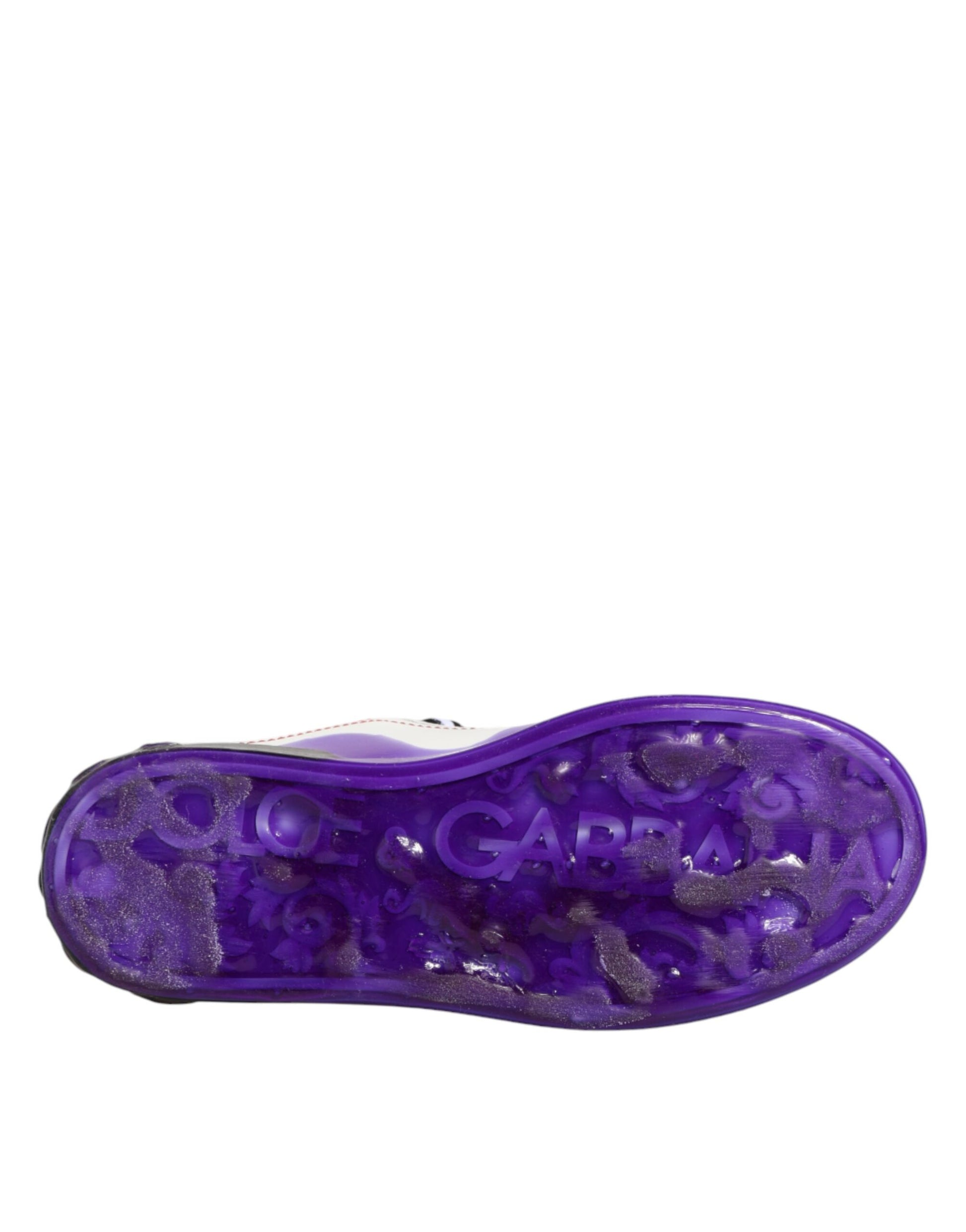 Dolce & Gabbana White Purple Leather Low Top Sneaker Shoes Curated Luxury Accessories by Orvyn