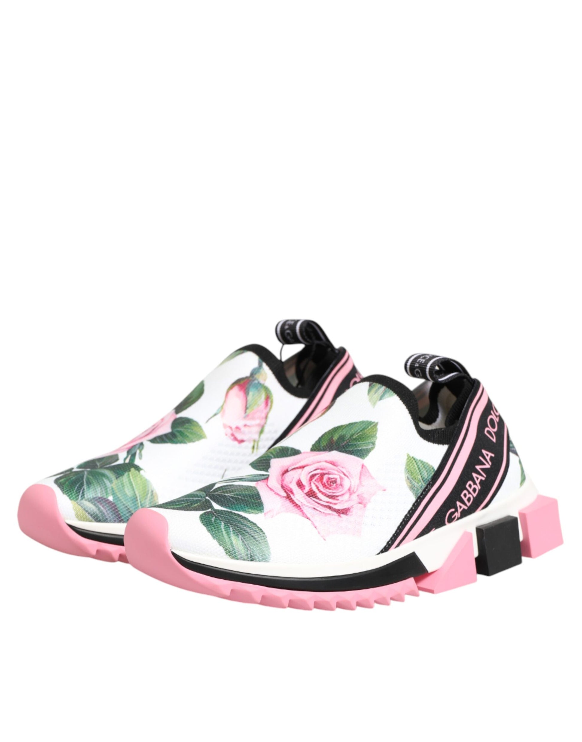 Dolce & Gabbana White Rose Print Sorrento Sneakers Shoes Curated Luxury Accessories by Orvyn