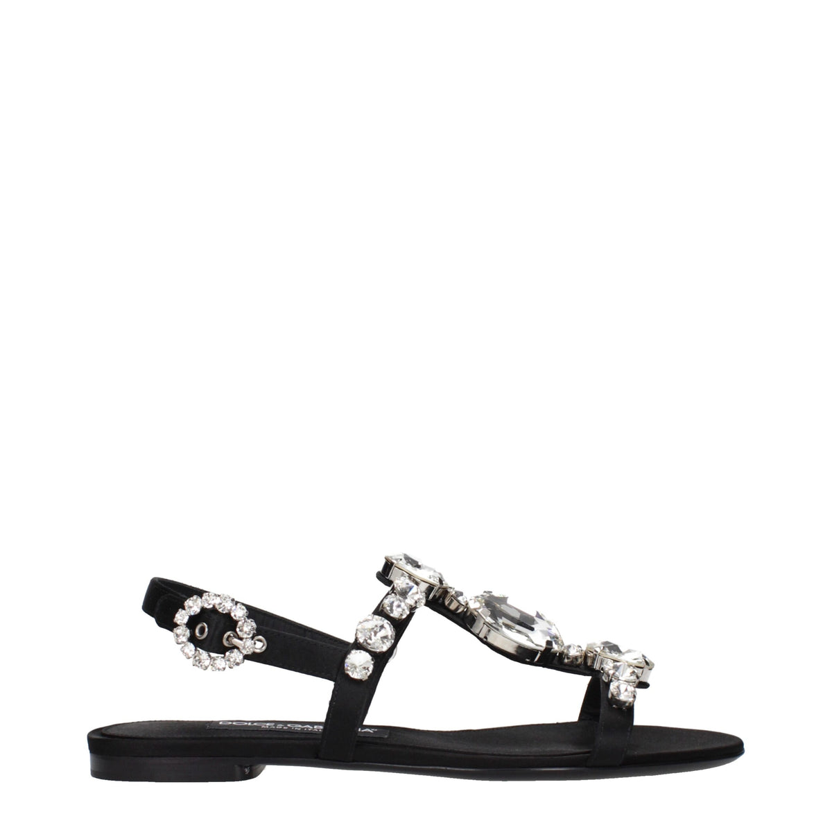 Dolce & Gabbana Black Satin Flat Sandals schwarz