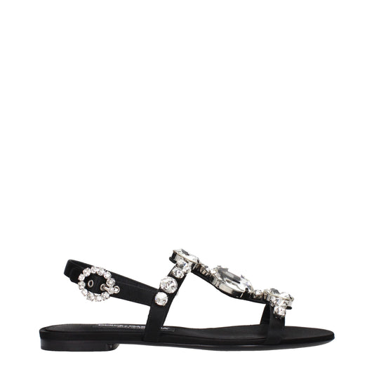 Dolce & Gabbana Black Satin Flat Sandals schwarz