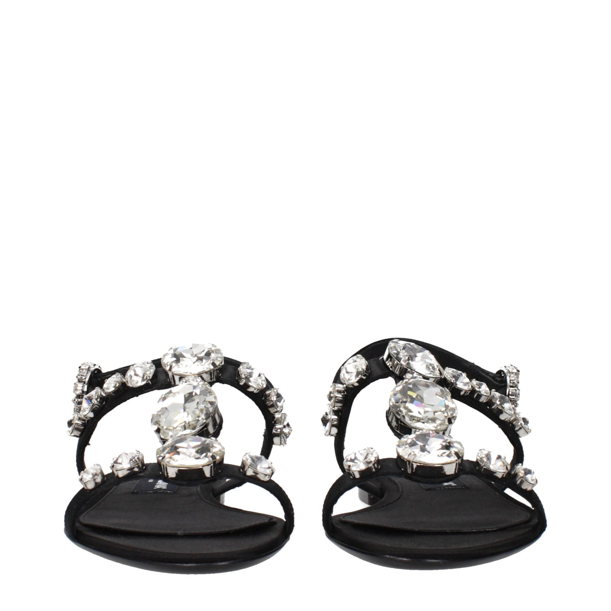Dolce & Gabbana Black Satin Flat Sandals schwarz