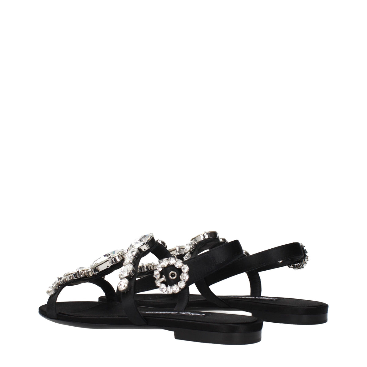 Dolce & Gabbana Black Satin Flat Sandals schwarz
