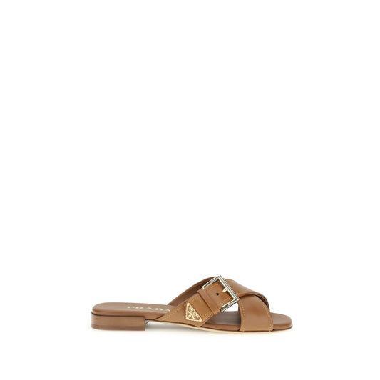 Prada Brown Calf Leather Bos Taurus Flat Sandals Curated Luxury Accessories by Orvyn