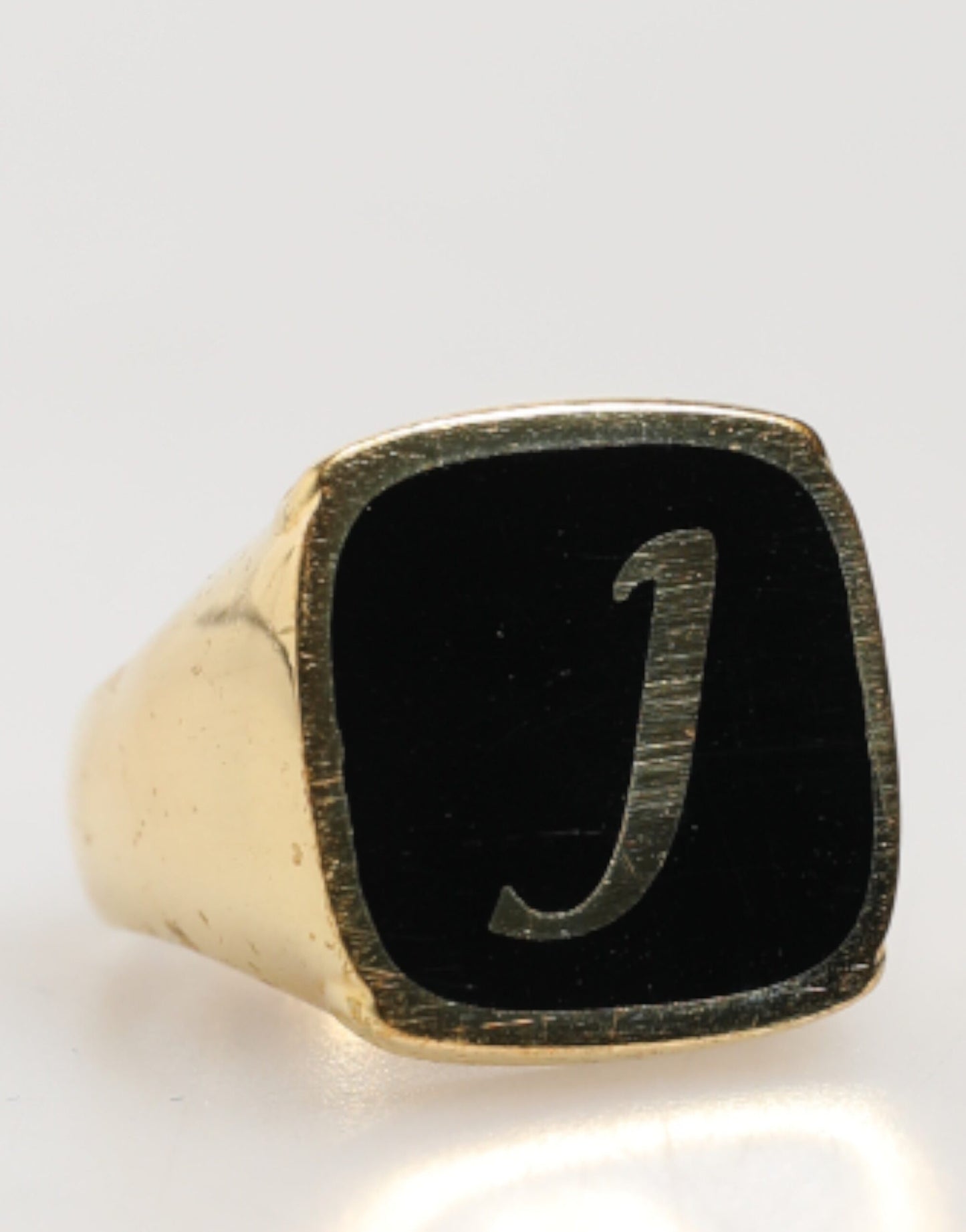 Dolce & Gabbana Gold-Tone Real Brass Black Enamel "J" Adjustable Rings Curated Luxury Accessories by Orvyn