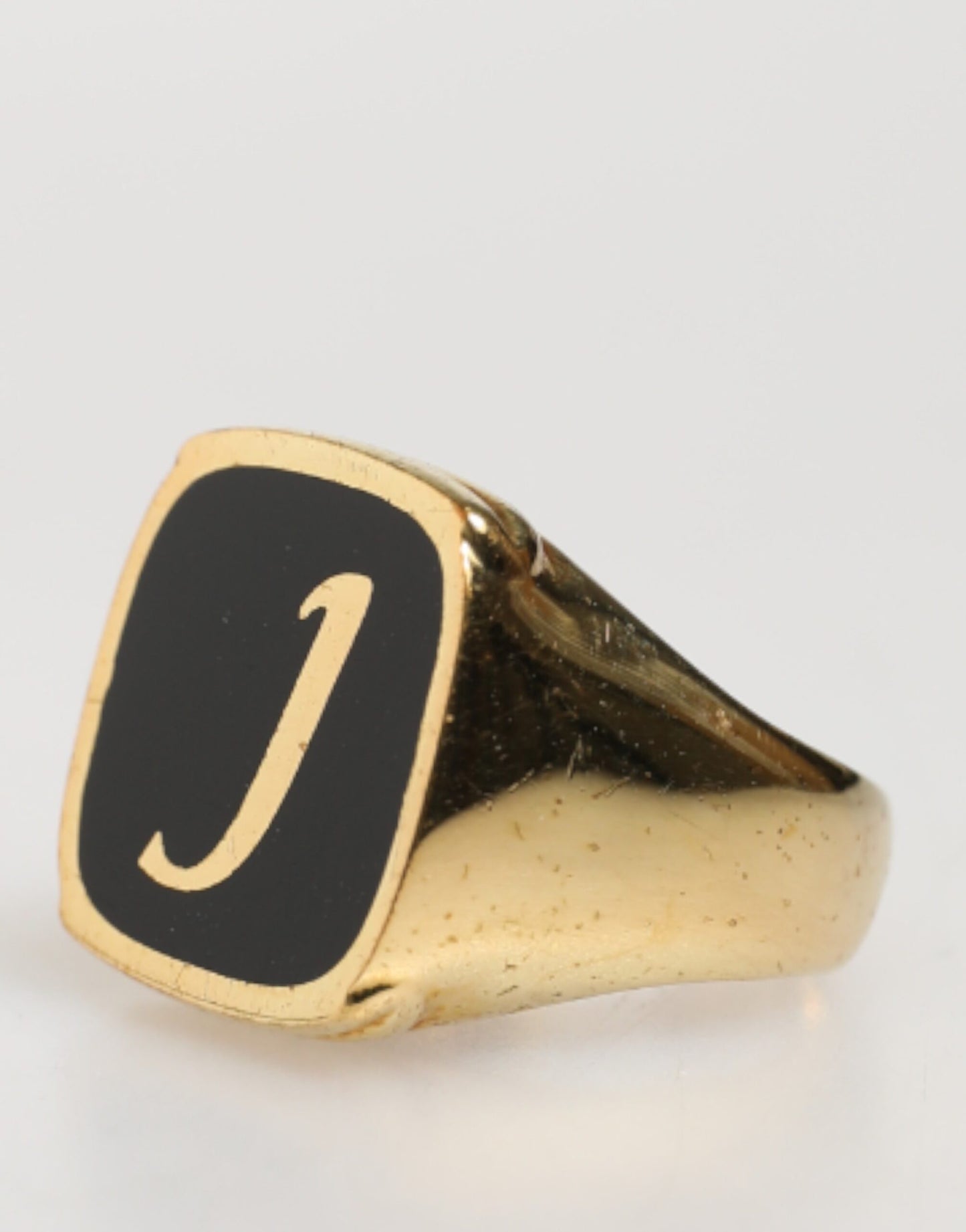 Dolce & Gabbana Gold-Tone Real Brass Black Enamel "J" Adjustable Rings Curated Luxury Accessories by Orvyn
