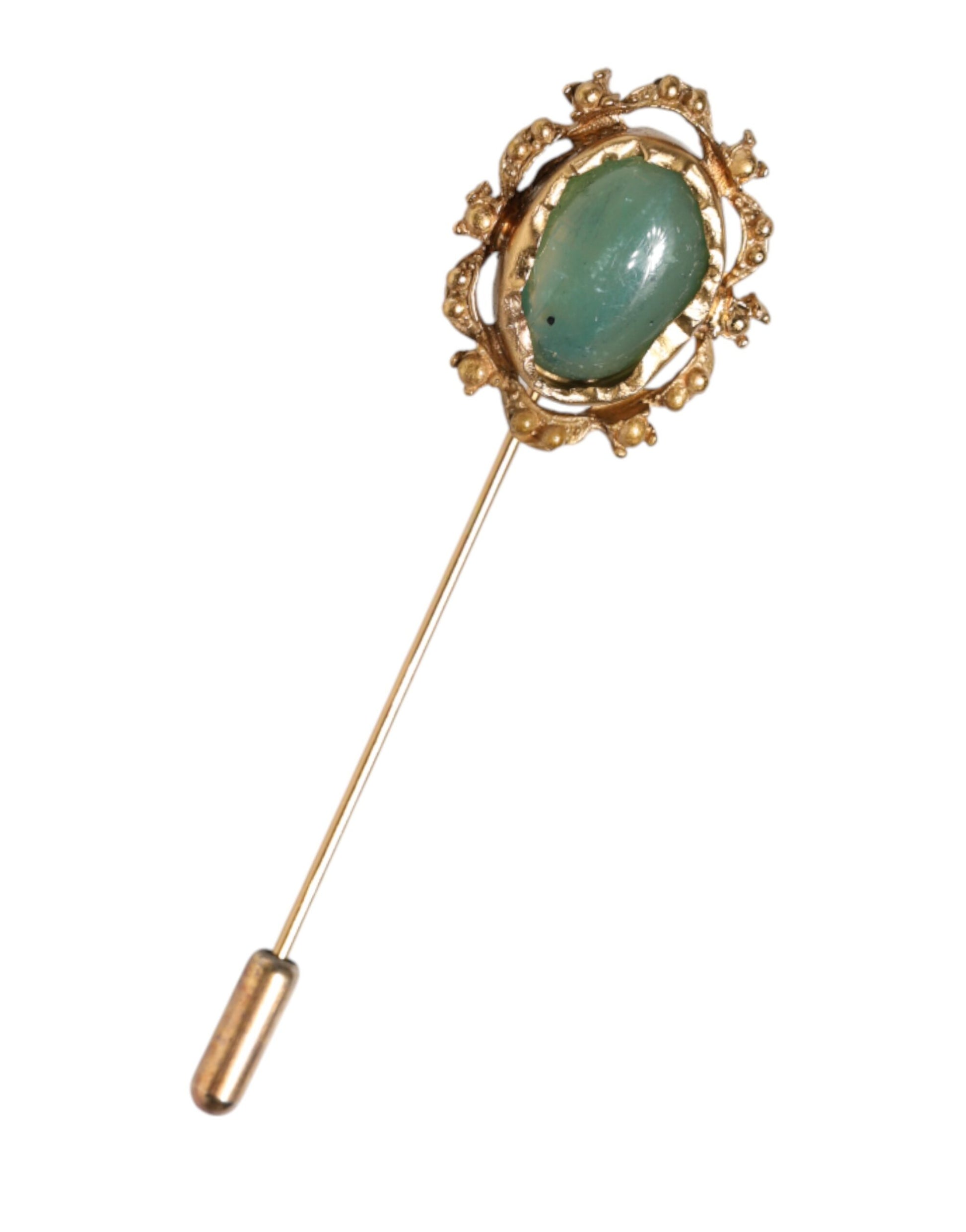 Dolce & Gabbana Gold Tone Green Stone Antique Men Accessory Brooch Pin Curated Luxury Accessories by Orvyn