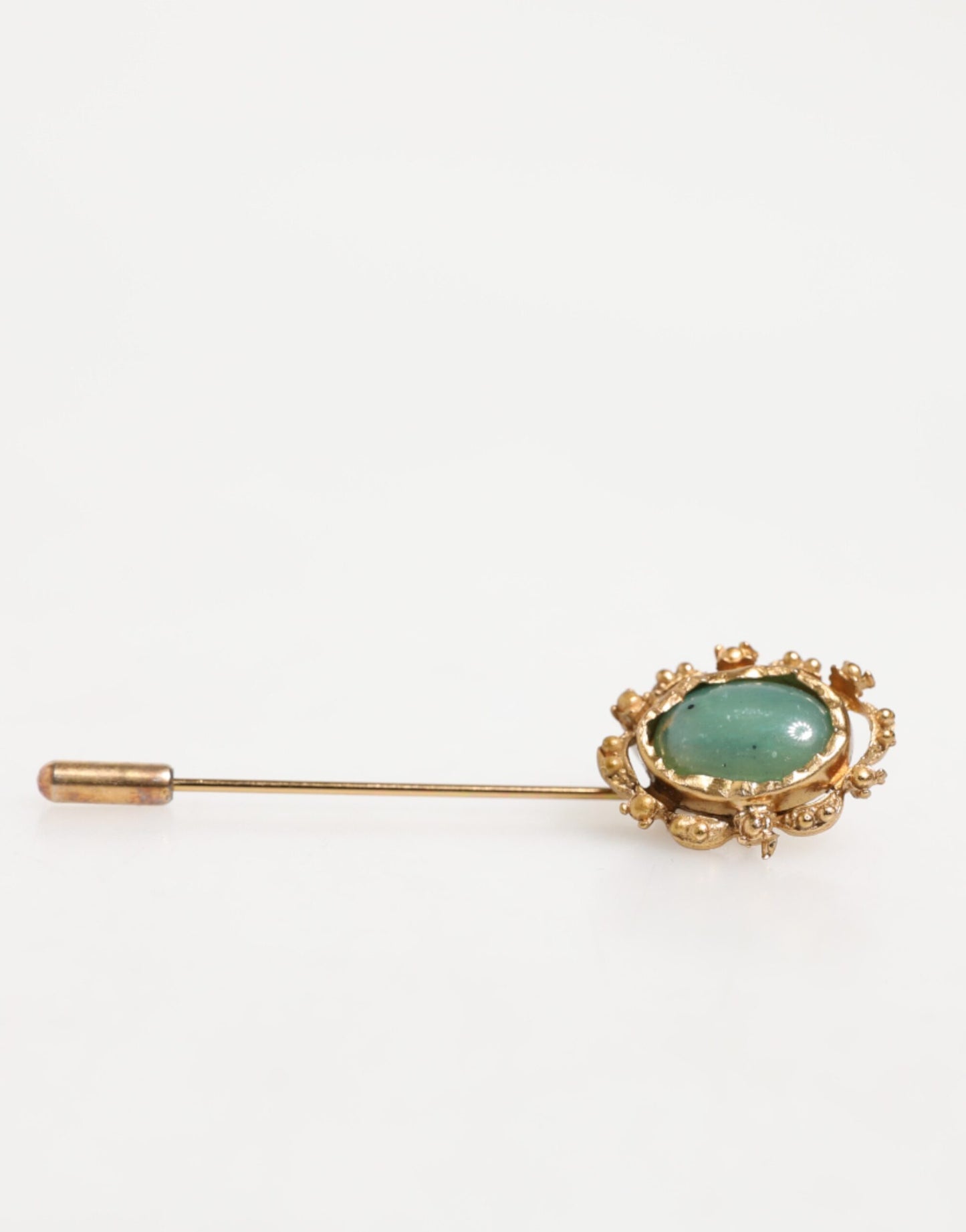 Dolce & Gabbana Gold Tone Green Stone Antique Men Accessory Brooch Pin Curated Luxury Accessories by Orvyn