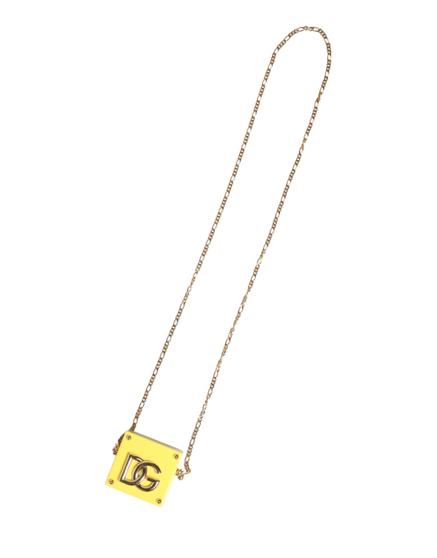 Dolce & Gabbana Yellow DG Logo Plaque Cover Gold Chain Airpods Case Curated Luxury Accessories by Orvyn