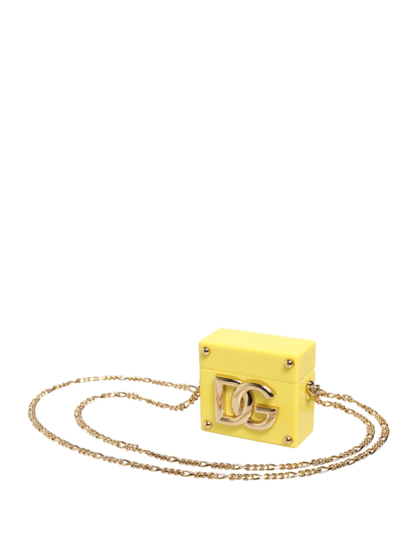 Dolce & Gabbana Yellow DG Logo Plaque Cover Gold Chain Airpods Case Curated Luxury Accessories by Orvyn