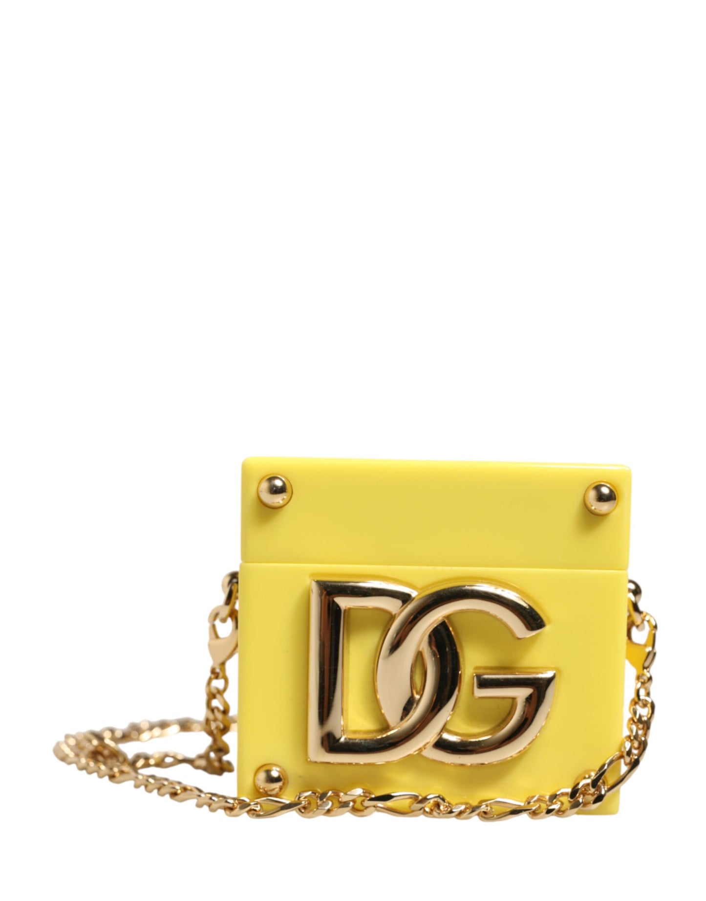 Dolce & Gabbana Yellow DG Logo Plaque Cover Gold Chain Airpods Case Curated Luxury Accessories by Orvyn