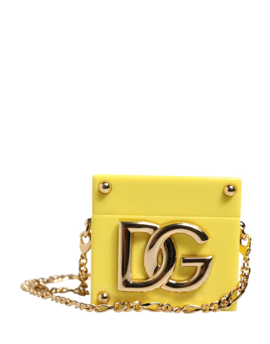 Dolce & Gabbana Yellow DG Logo Plaque Cover Gold Chain Airpods Case Curated Luxury Accessories by Orvyn