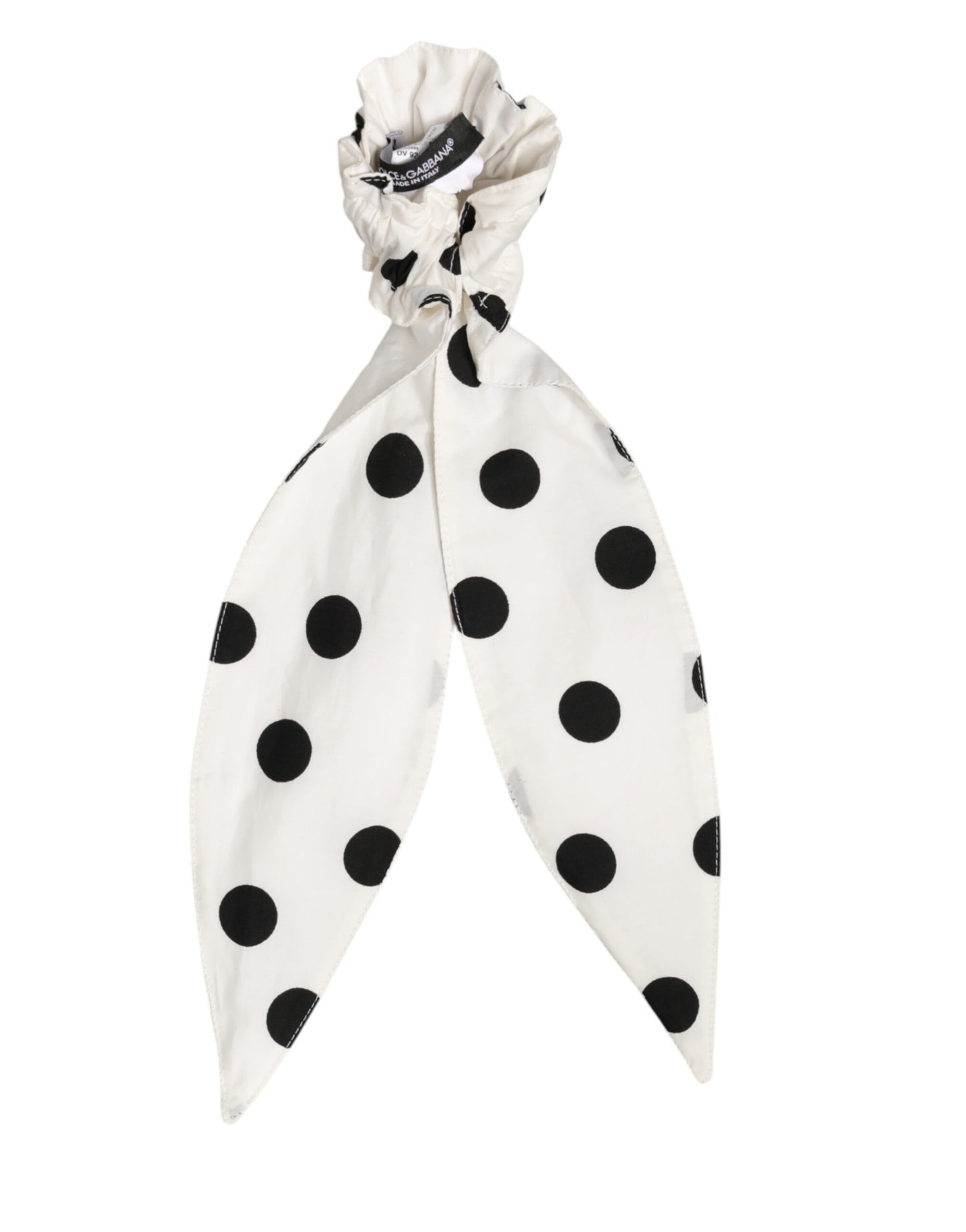 Dolce & Gabbana Scrunchie White Cotton Polka Dot Scarf Tie Accessory Hair Curated Luxury Accessories by Orvyn