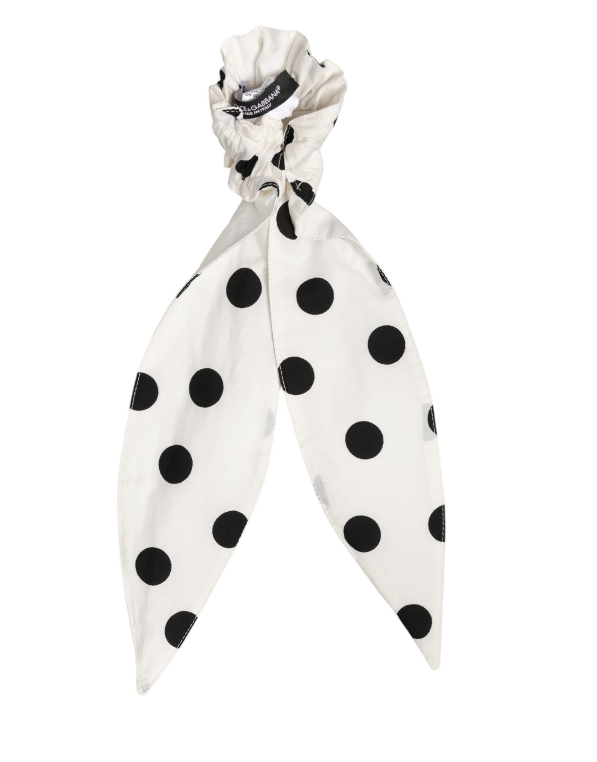 Dolce & Gabbana Scrunchie White Cotton Polka Dot Scarf Tie Accessory Hair Curated Luxury Accessories by Orvyn