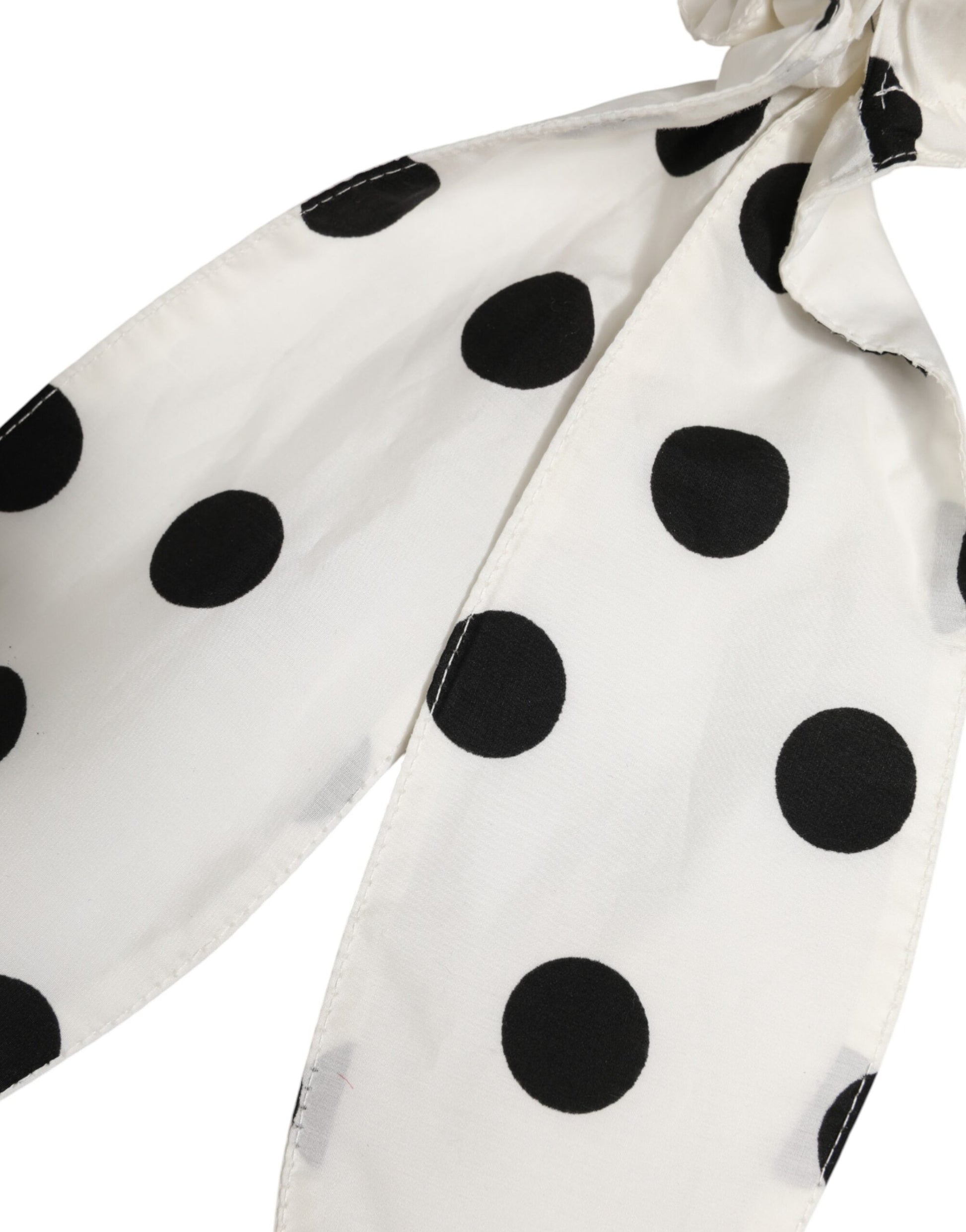 Dolce & Gabbana Scrunchie White Cotton Polka Dot Scarf Tie Accessory Hair Curated Luxury Accessories by Orvyn