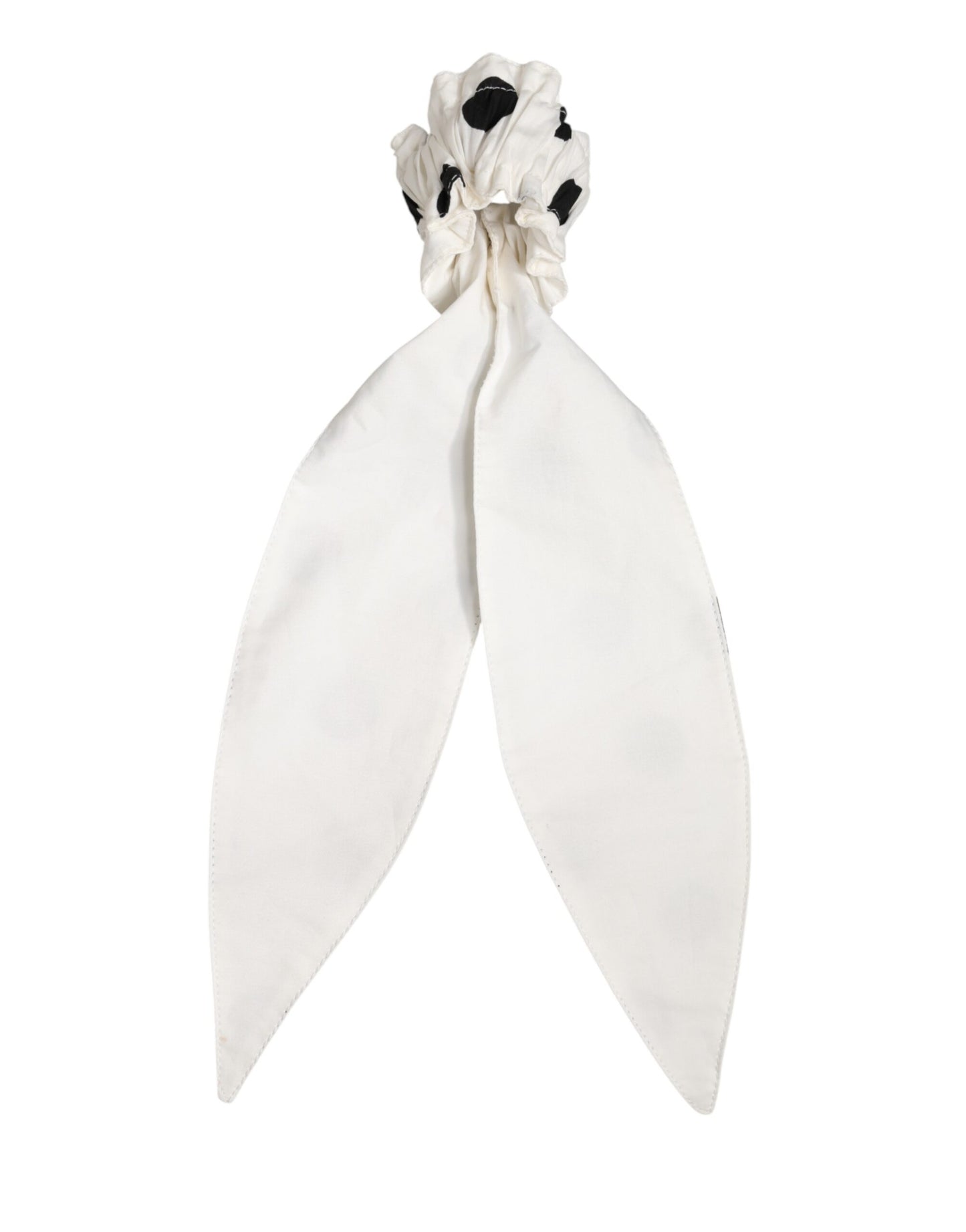 Dolce & Gabbana Scrunchie White Cotton Polka Dot Scarf Tie Accessory Hair Curated Luxury Accessories by Orvyn