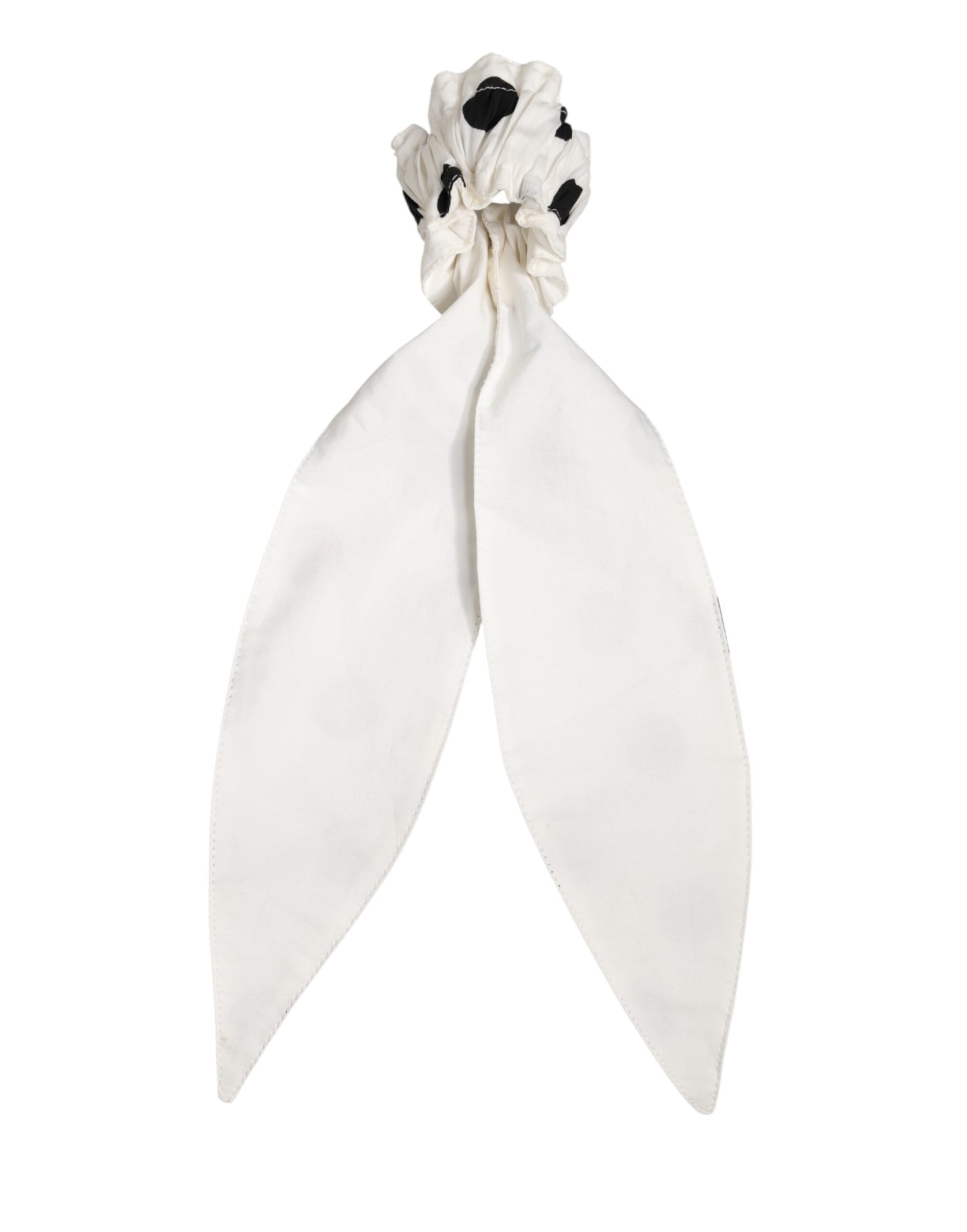 Dolce & Gabbana Scrunchie White Cotton Polka Dot Scarf Tie Accessory Hair Curated Luxury Accessories by Orvyn