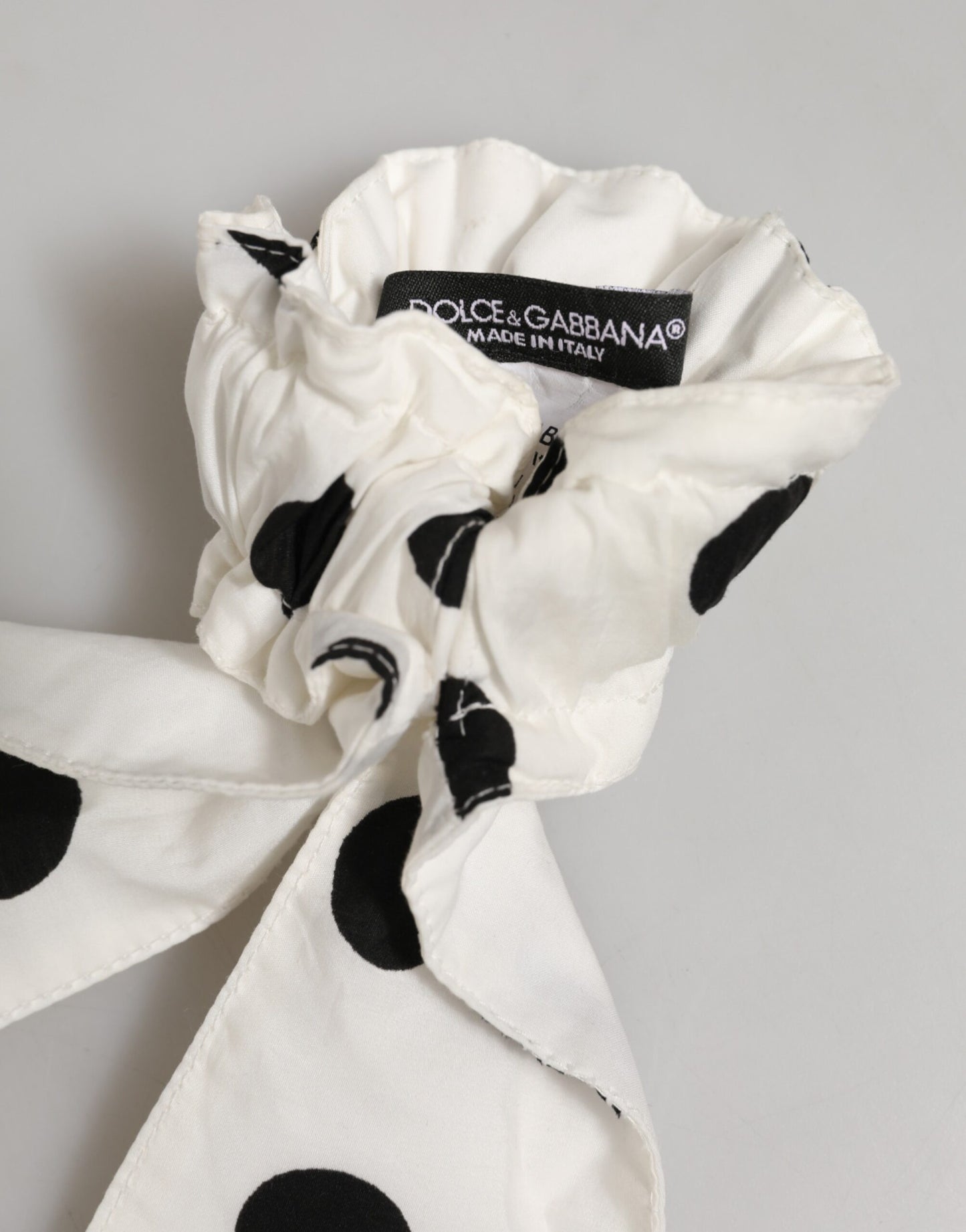 Dolce & Gabbana Scrunchie White Cotton Polka Dot Scarf Tie Accessory Hair Curated Luxury Accessories by Orvyn