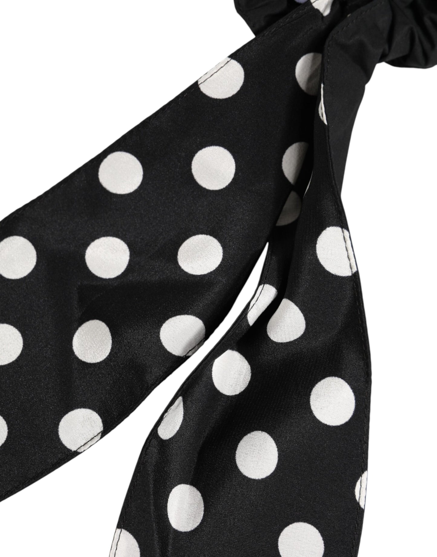 Dolce & Gabbana Black Cotton Polka Dot Scarf Tie Accessory Hair Scrunchie Curated Luxury Accessories by Orvyn