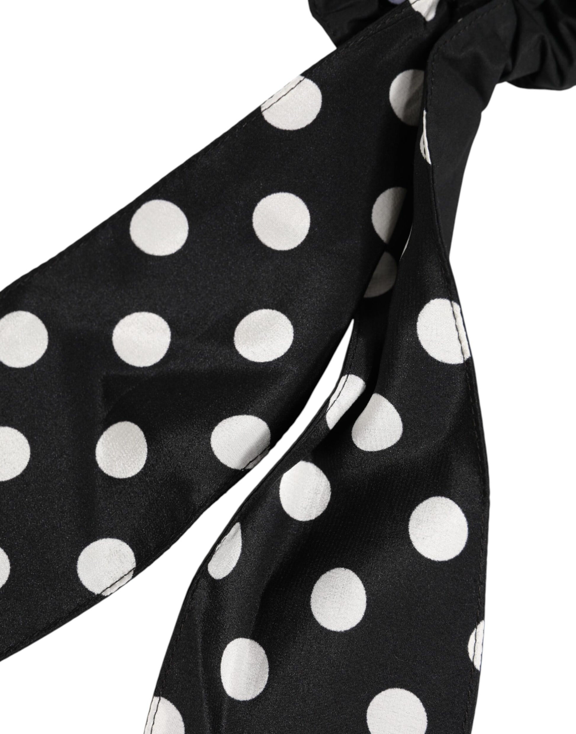 Dolce & Gabbana Black Cotton Polka Dot Scarf Tie Accessory Hair Scrunchie Curated Luxury Accessories by Orvyn