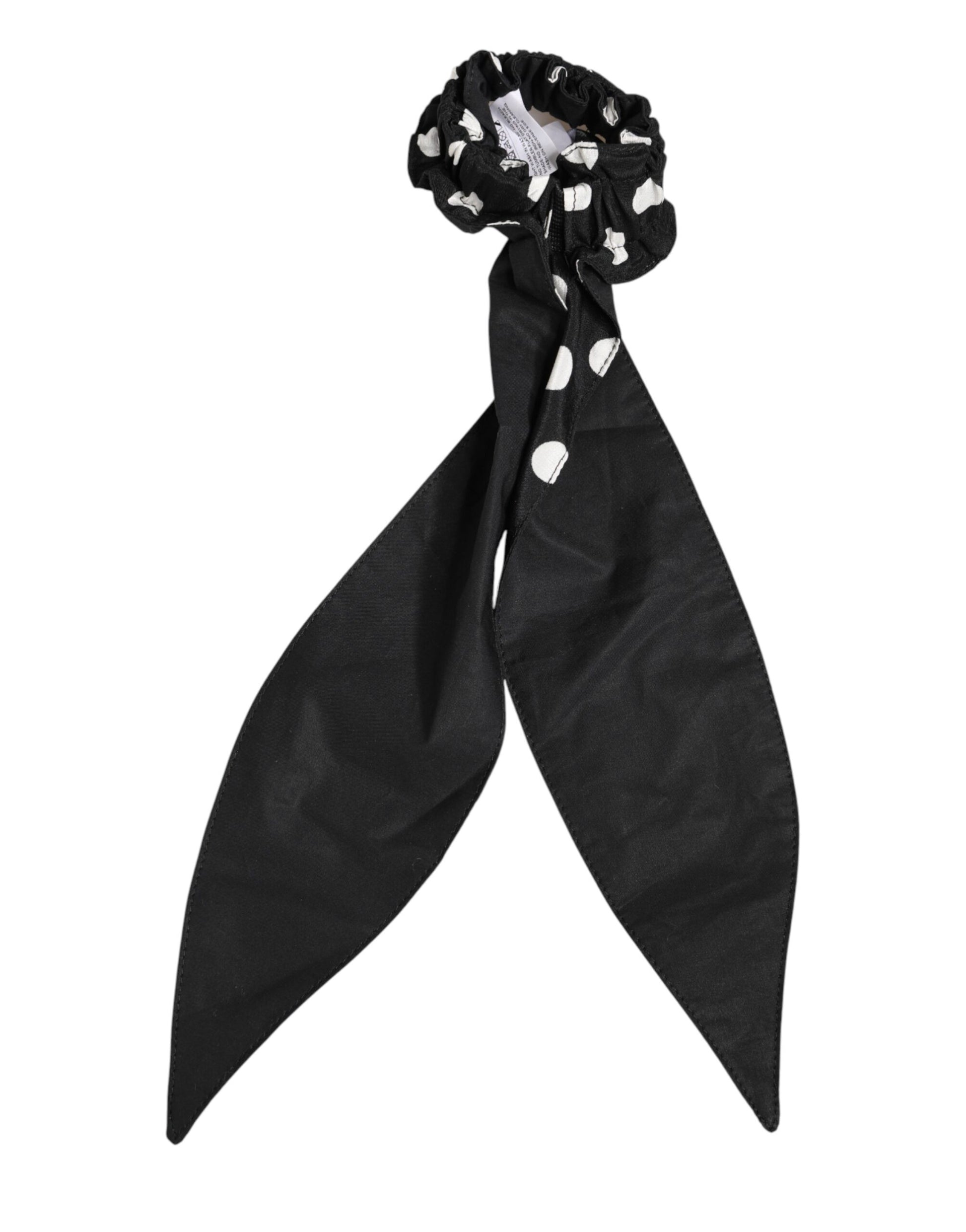 Dolce & Gabbana Black Cotton Polka Dot Scarf Tie Accessory Hair Scrunchie Curated Luxury Accessories by Orvyn