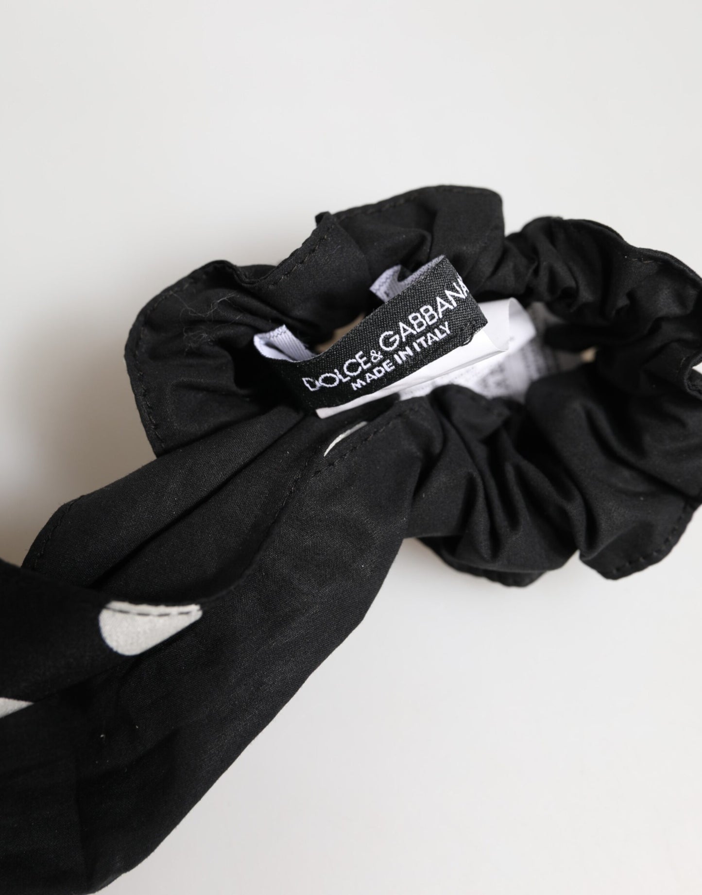 Dolce & Gabbana Black Cotton Polka Dot Scarf Tie Accessory Hair Scrunchie Curated Luxury Accessories by Orvyn