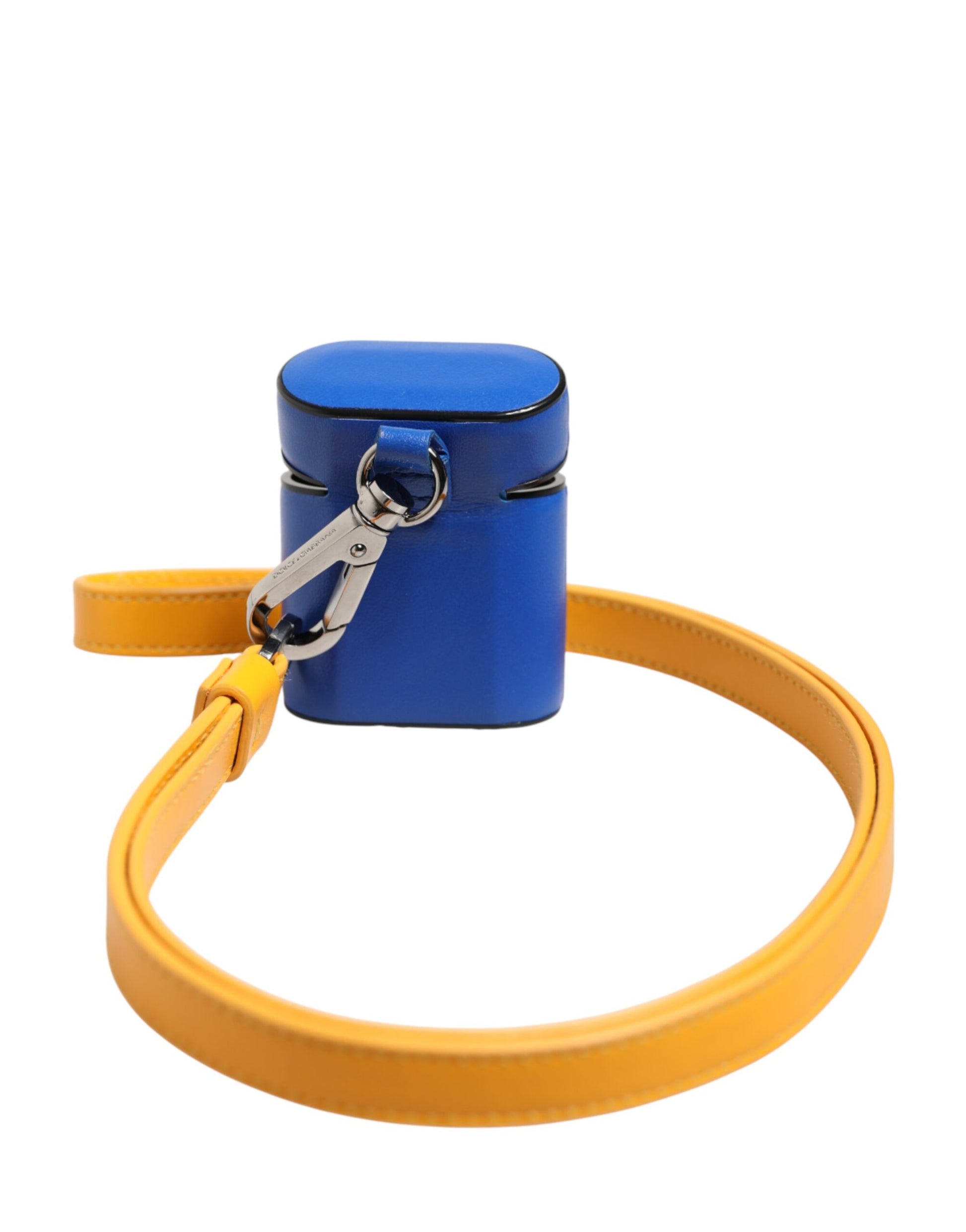 Dolce & Gabbana Blue Yellow Calfskin Leather Logo Strap Men Airpods Case Curated Luxury Accessories by Orvyn