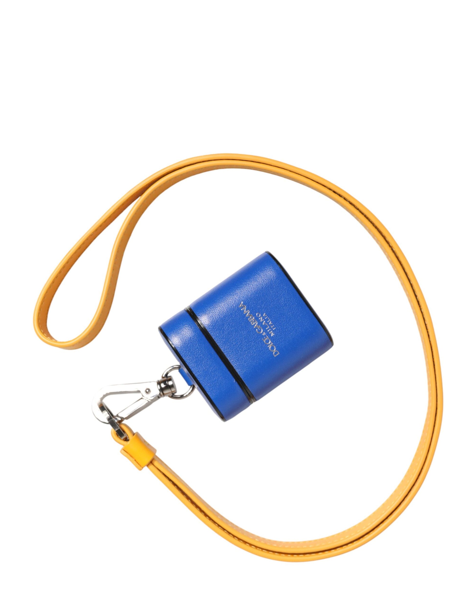 Dolce & Gabbana Blue Yellow Calfskin Leather Logo Strap Men Airpods Case Curated Luxury Accessories by Orvyn