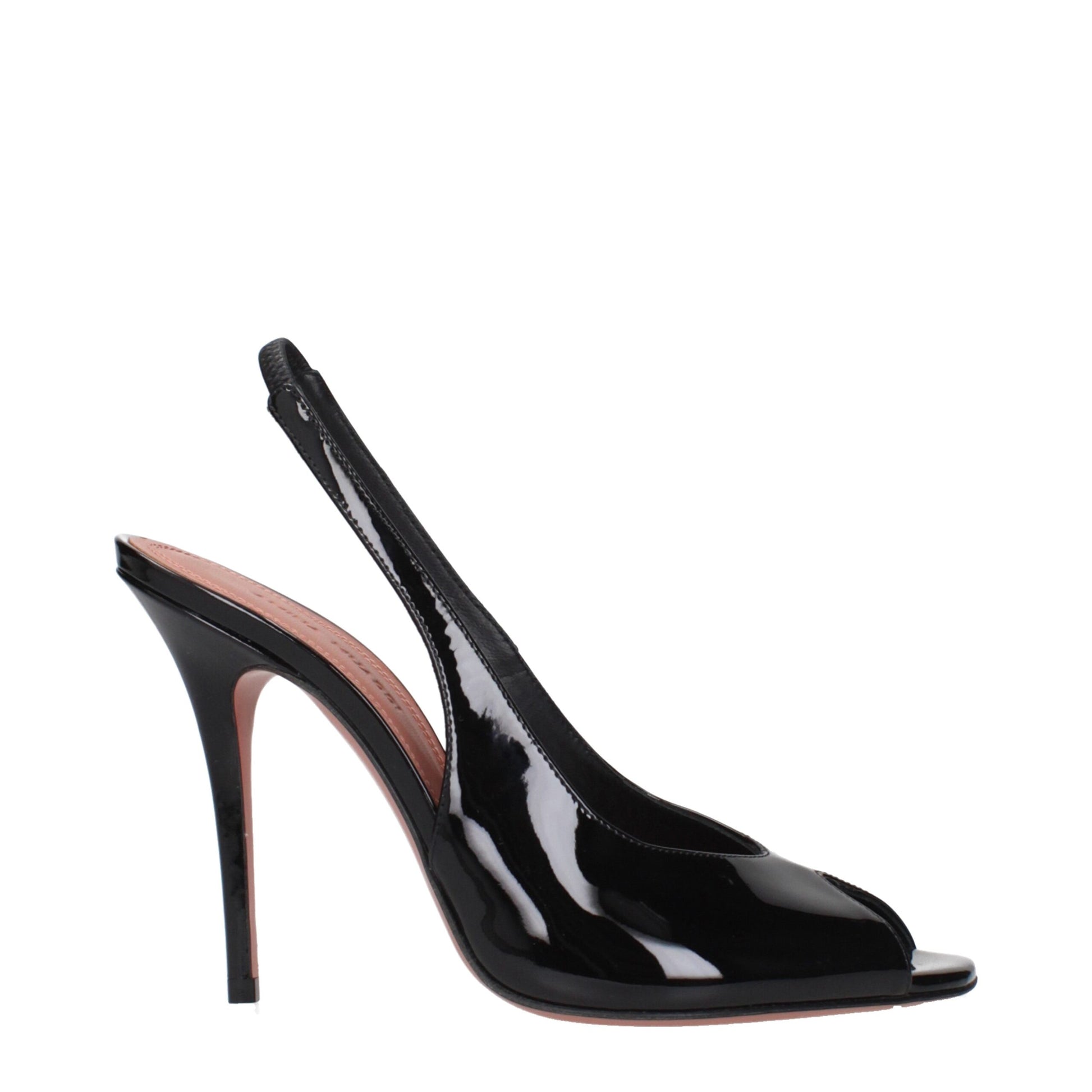 Amina Muaddi Black Leather Stiletto Heel Sandals Curated Luxury Accessories by Orvyn