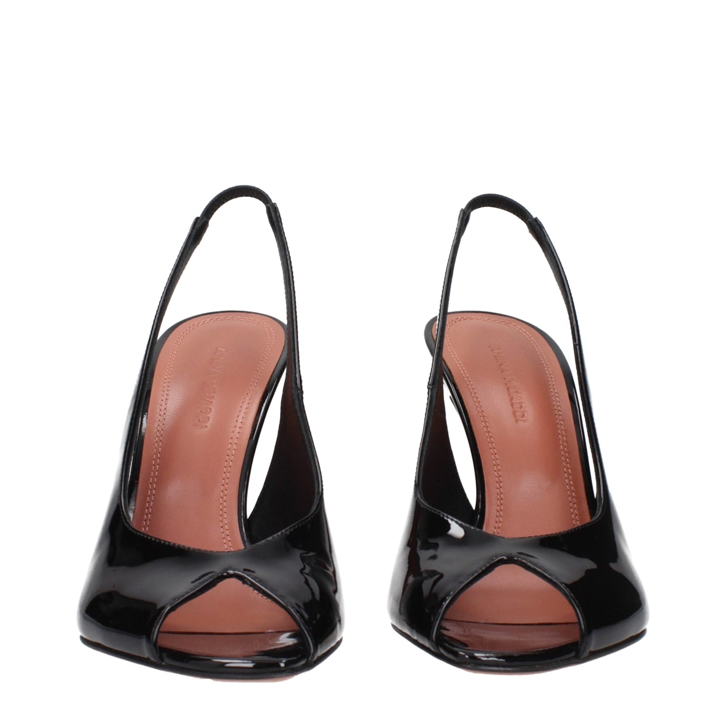 Amina Muaddi Black Leather Stiletto Heel Sandals Curated Luxury Accessories by Orvyn