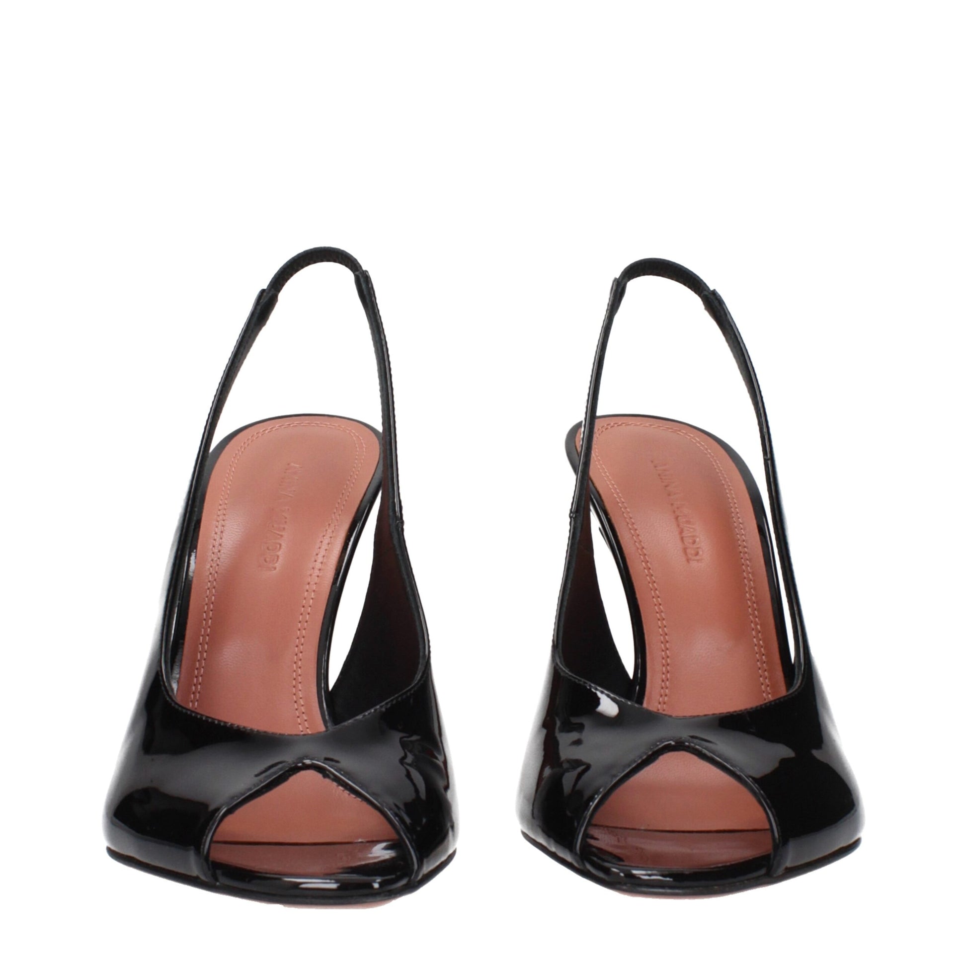 Amina Muaddi Black Leather Stiletto Heel Sandals Curated Luxury Accessories by Orvyn
