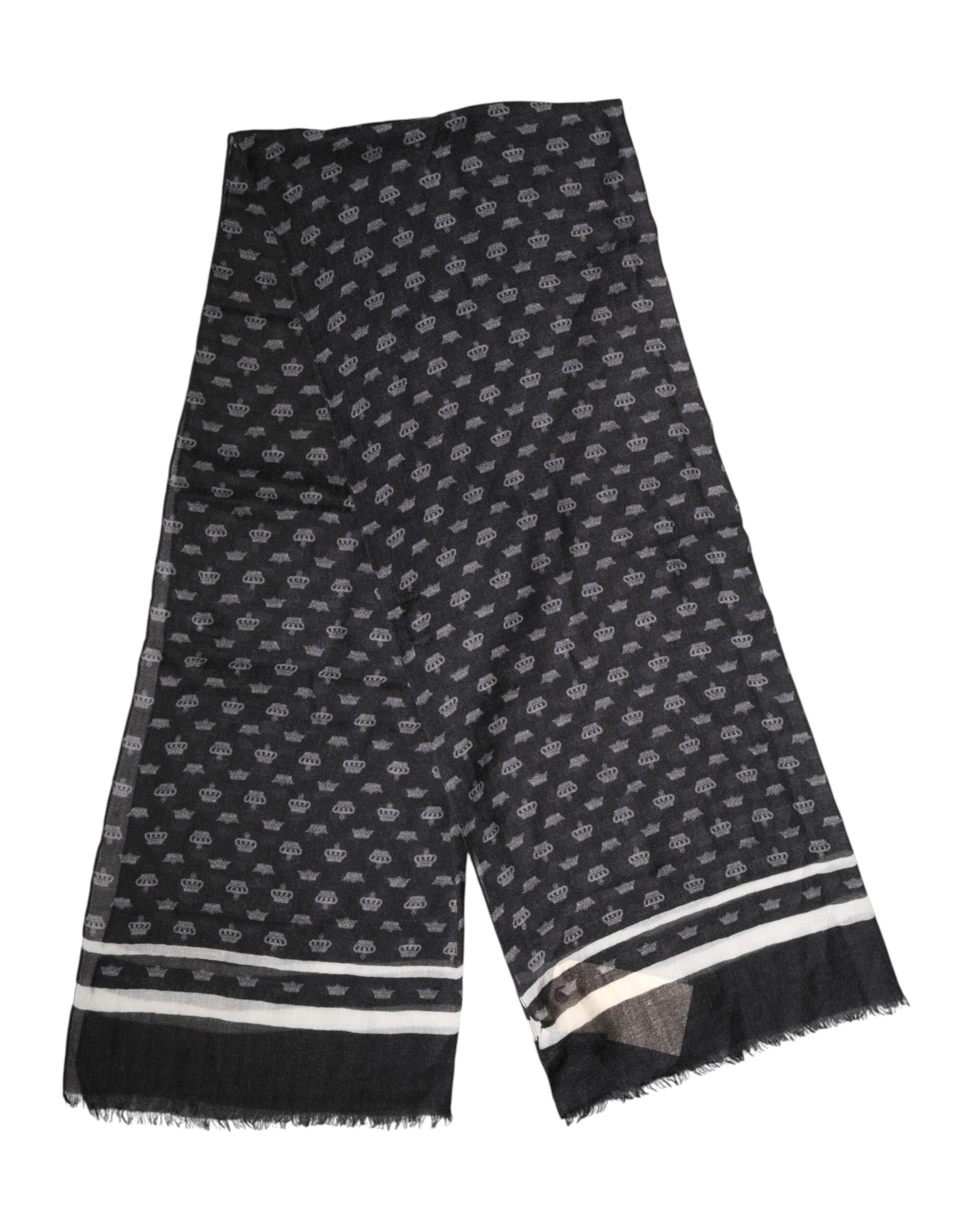Dolce & Gabbana Black Crown Cashmere Neck Wrap Shawl Scarf Curated Luxury Accessories by Orvyn