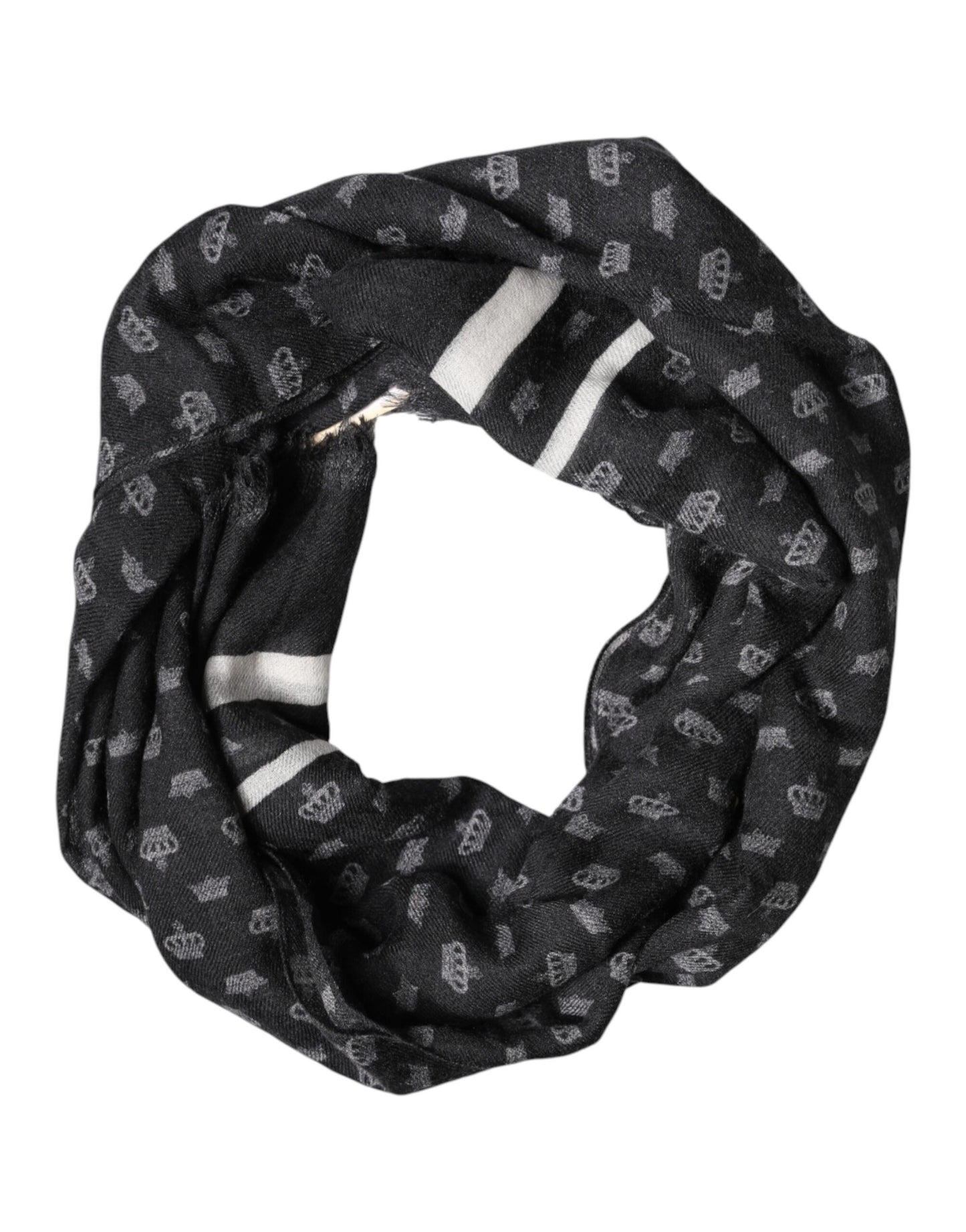 Dolce & Gabbana Black Crown Cashmere Neck Wrap Shawl Scarf Curated Luxury Accessories by Orvyn