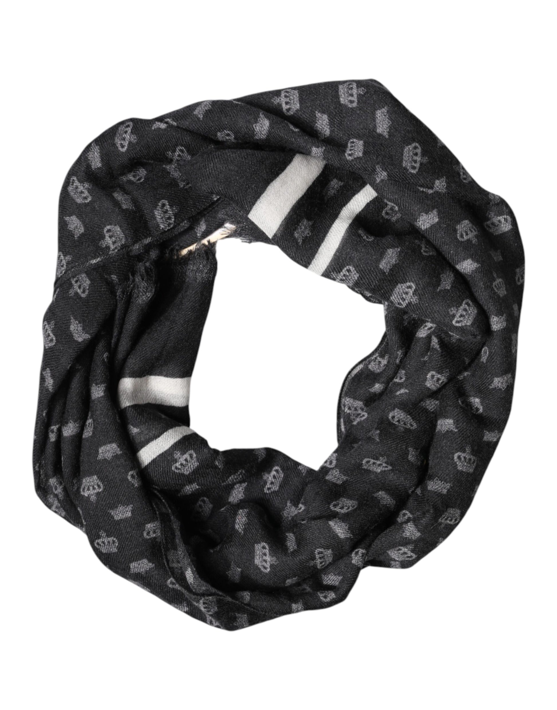 Dolce & Gabbana Black Crown Cashmere Neck Wrap Shawl Scarf Curated Luxury Accessories by Orvyn