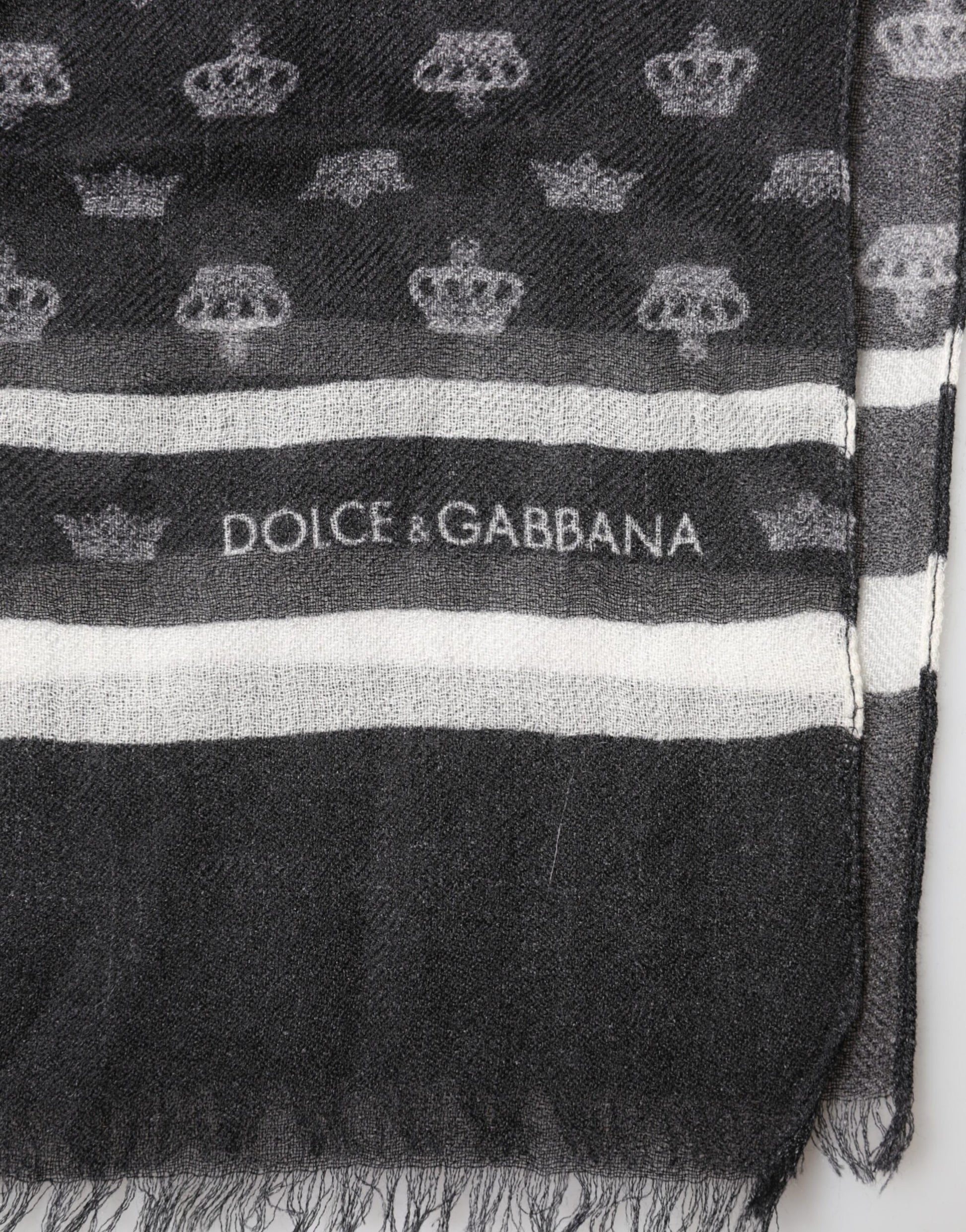 Dolce & Gabbana Black Crown Cashmere Neck Wrap Shawl Scarf Curated Luxury Accessories by Orvyn
