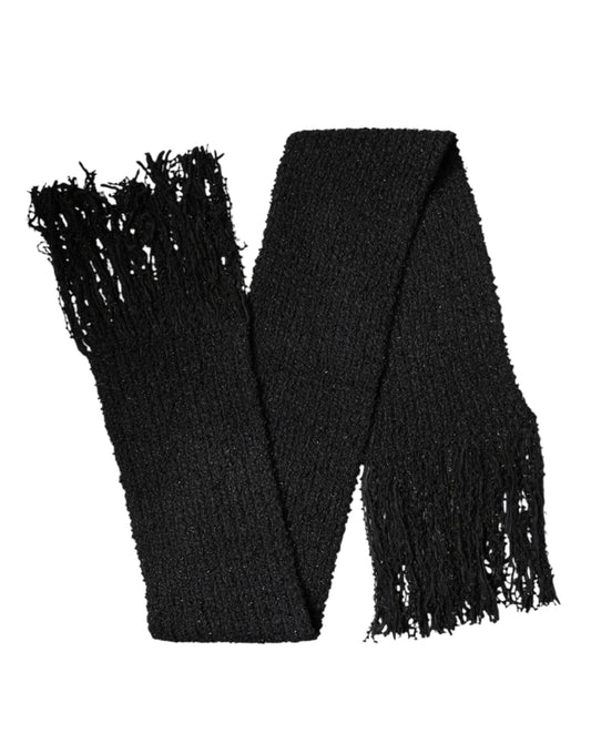 Dolce & Gabbana Black Cashmere Knit Shawl Fringes Scarf Curated Luxury Accessories by Orvyn