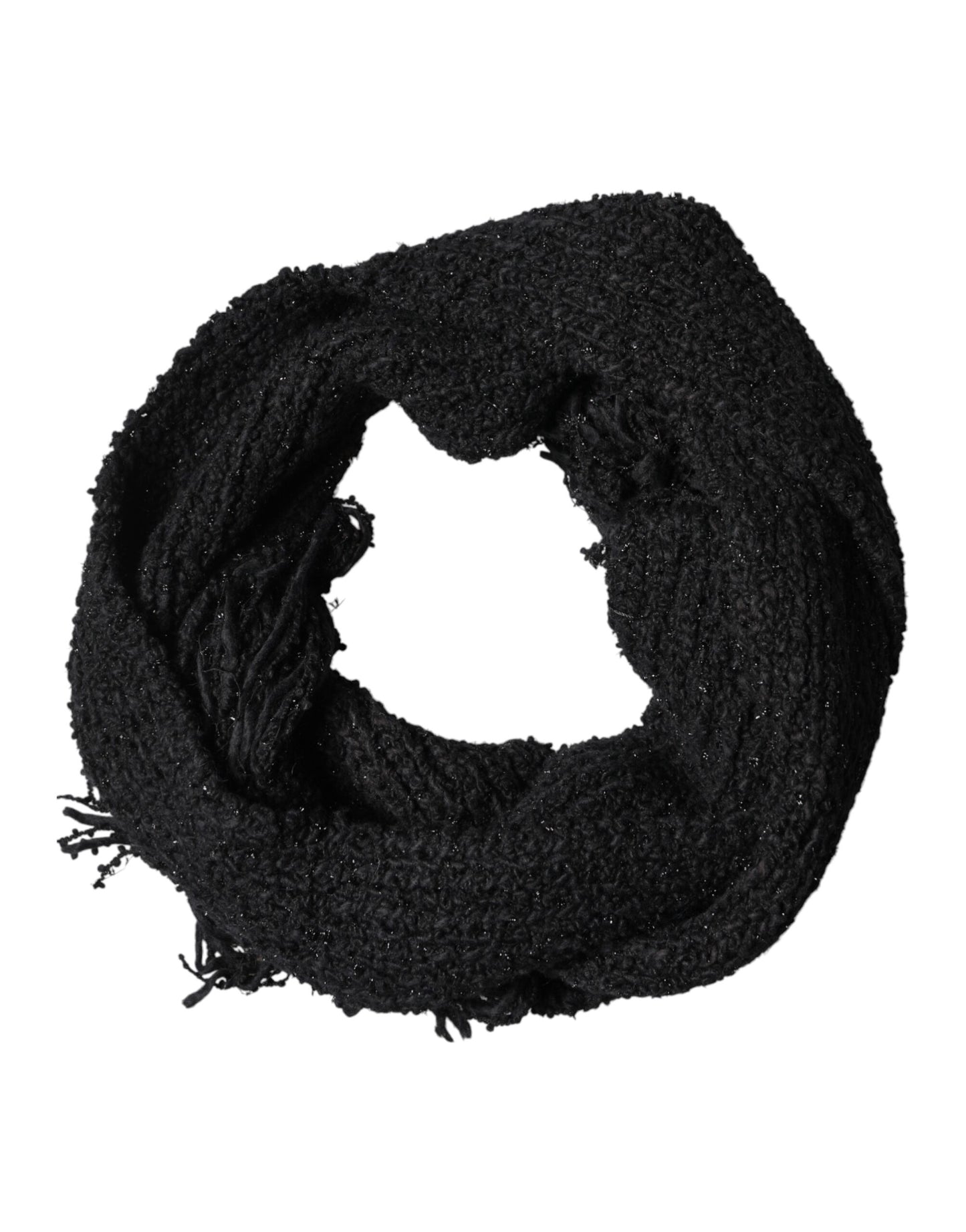 Dolce & Gabbana Black Cashmere Knit Shawl Fringes Scarf Curated Luxury Accessories by Orvyn