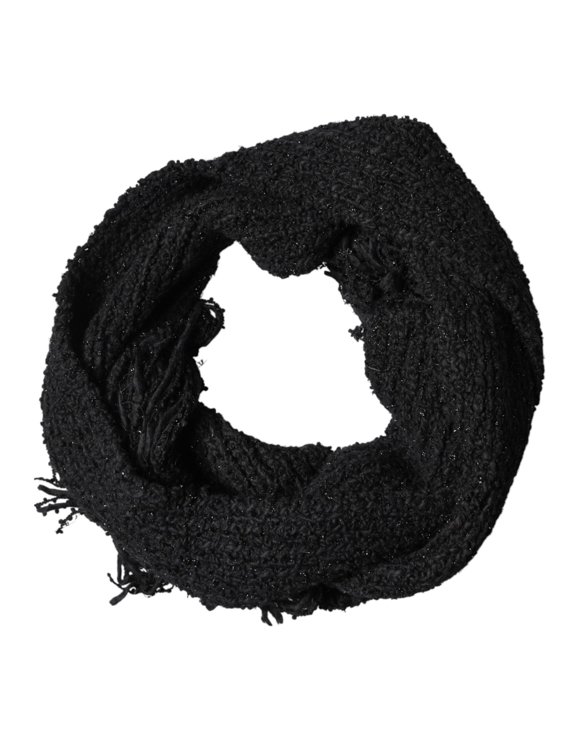 Dolce & Gabbana Black Cashmere Knit Shawl Fringes Scarf Curated Luxury Accessories by Orvyn