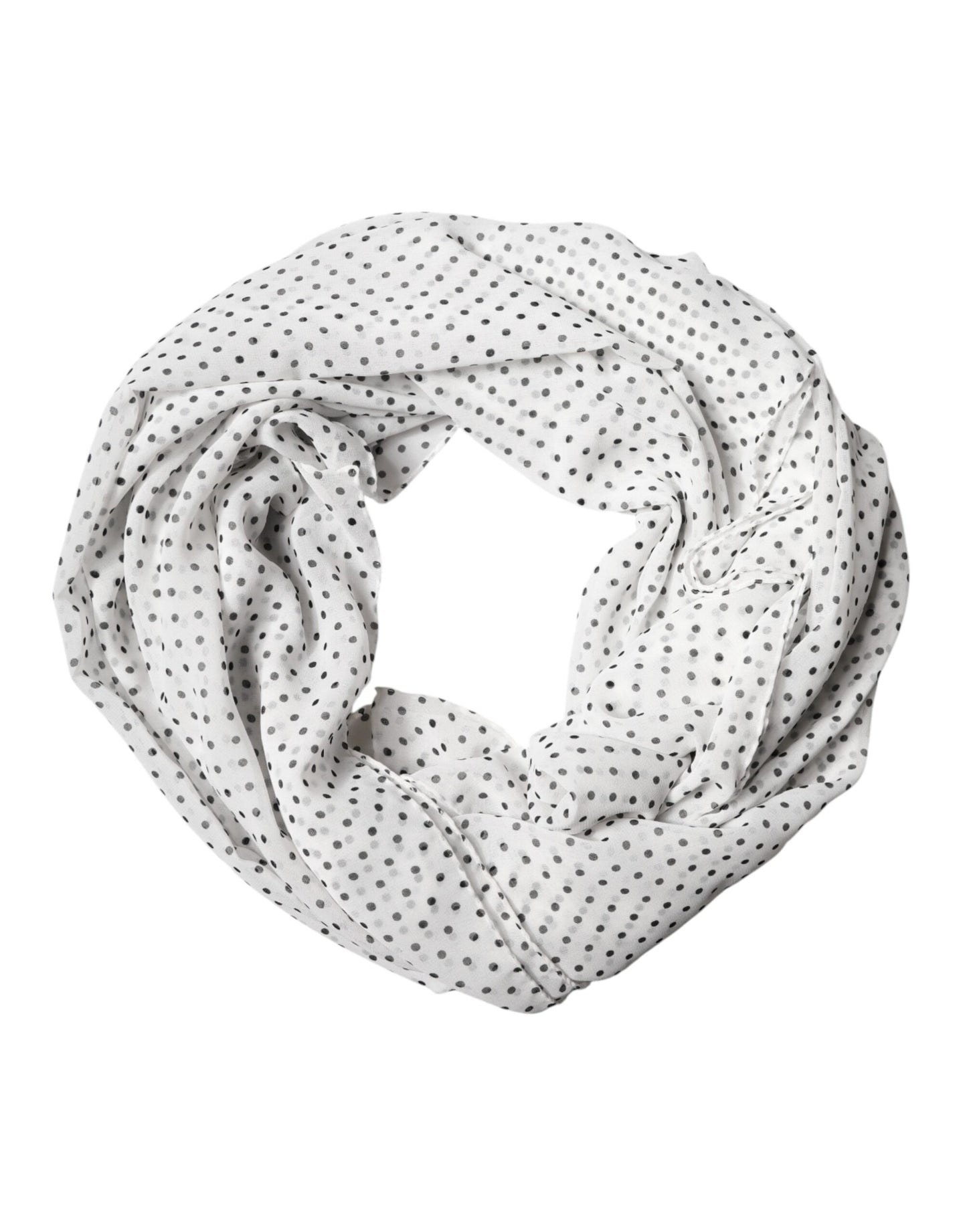 Dolce & Gabbana White Polka Dot Polyester Shawl Scarf Curated Luxury Accessories by Orvyn