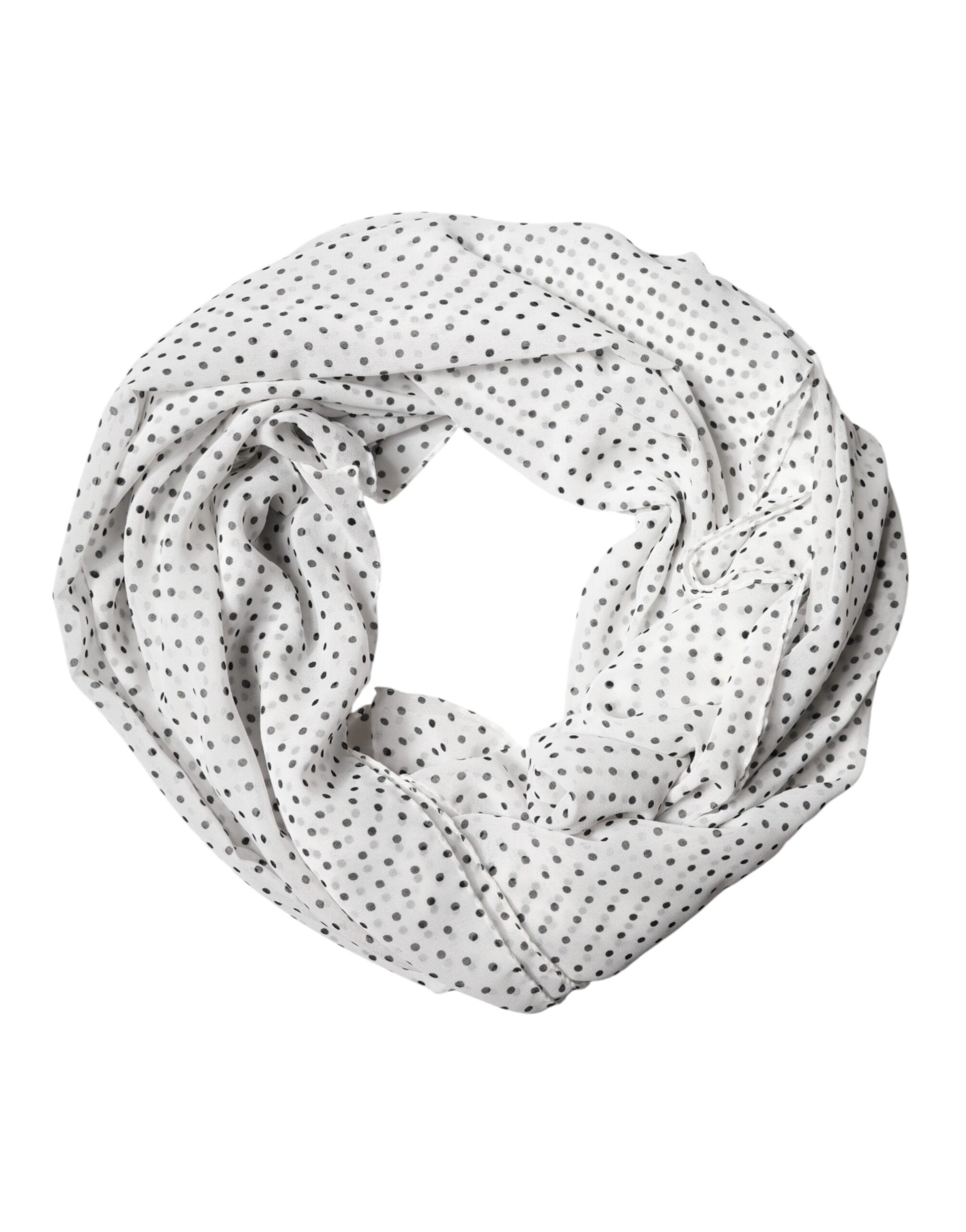 Dolce & Gabbana White Polka Dot Polyester Shawl Scarf Curated Luxury Accessories by Orvyn