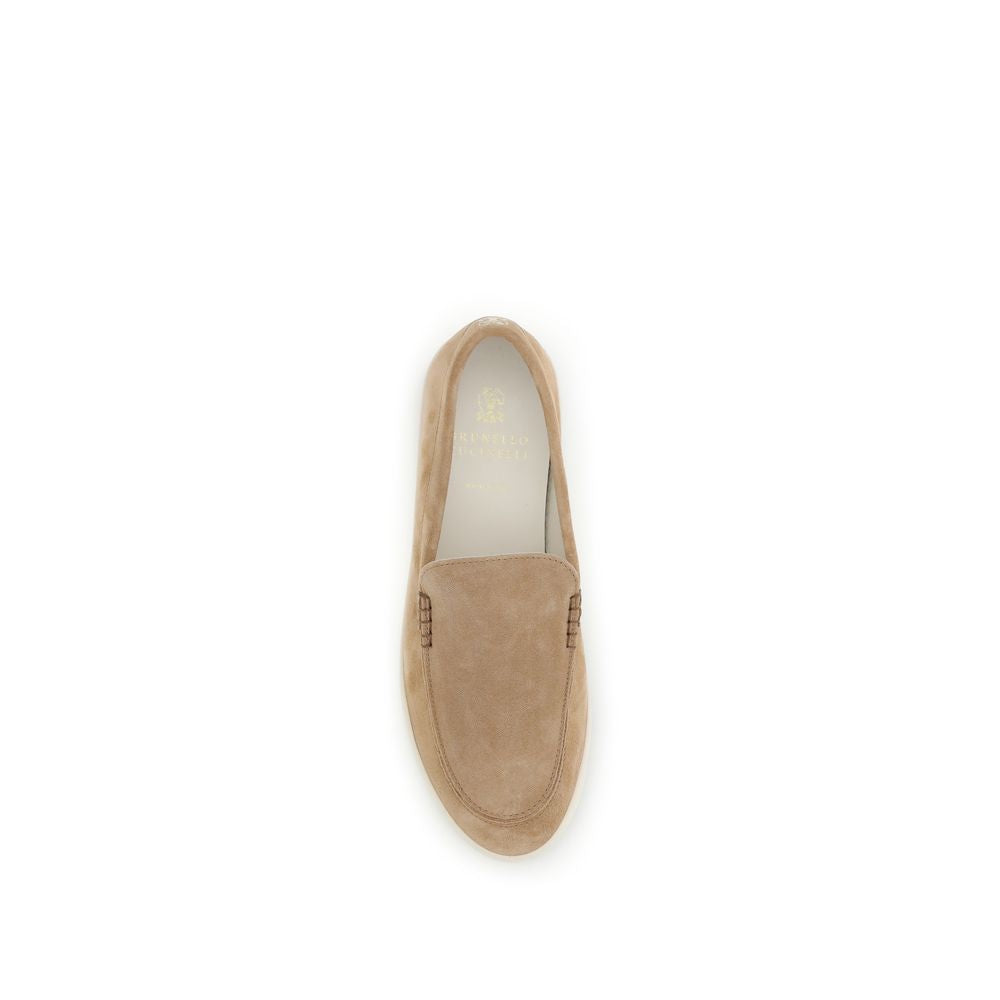 Brunello Cucinelli Beige Calf Leather Bos Taurus Slip-On Loafers Curated Luxury Accessories by Orvyn