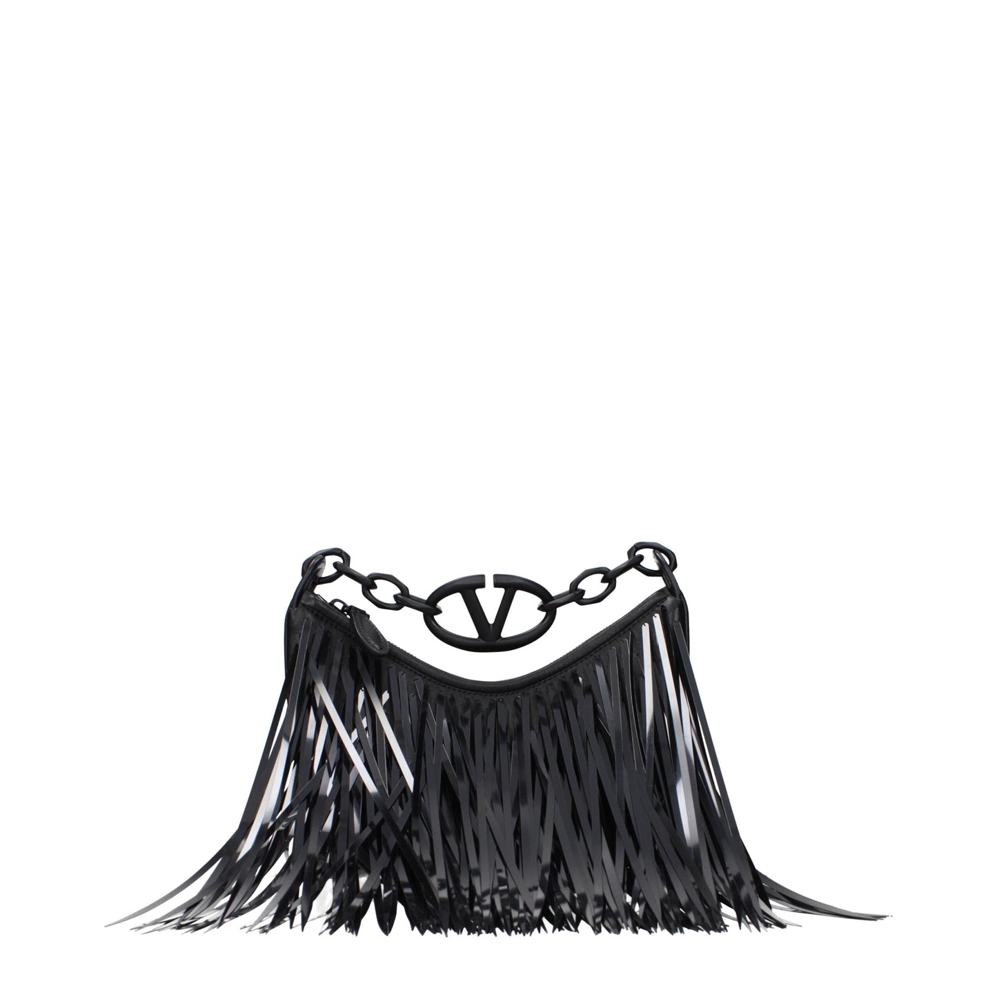 Valentino Garavani Fringed VLogo Black Leather Handbag curated by orvyn luxury accessories