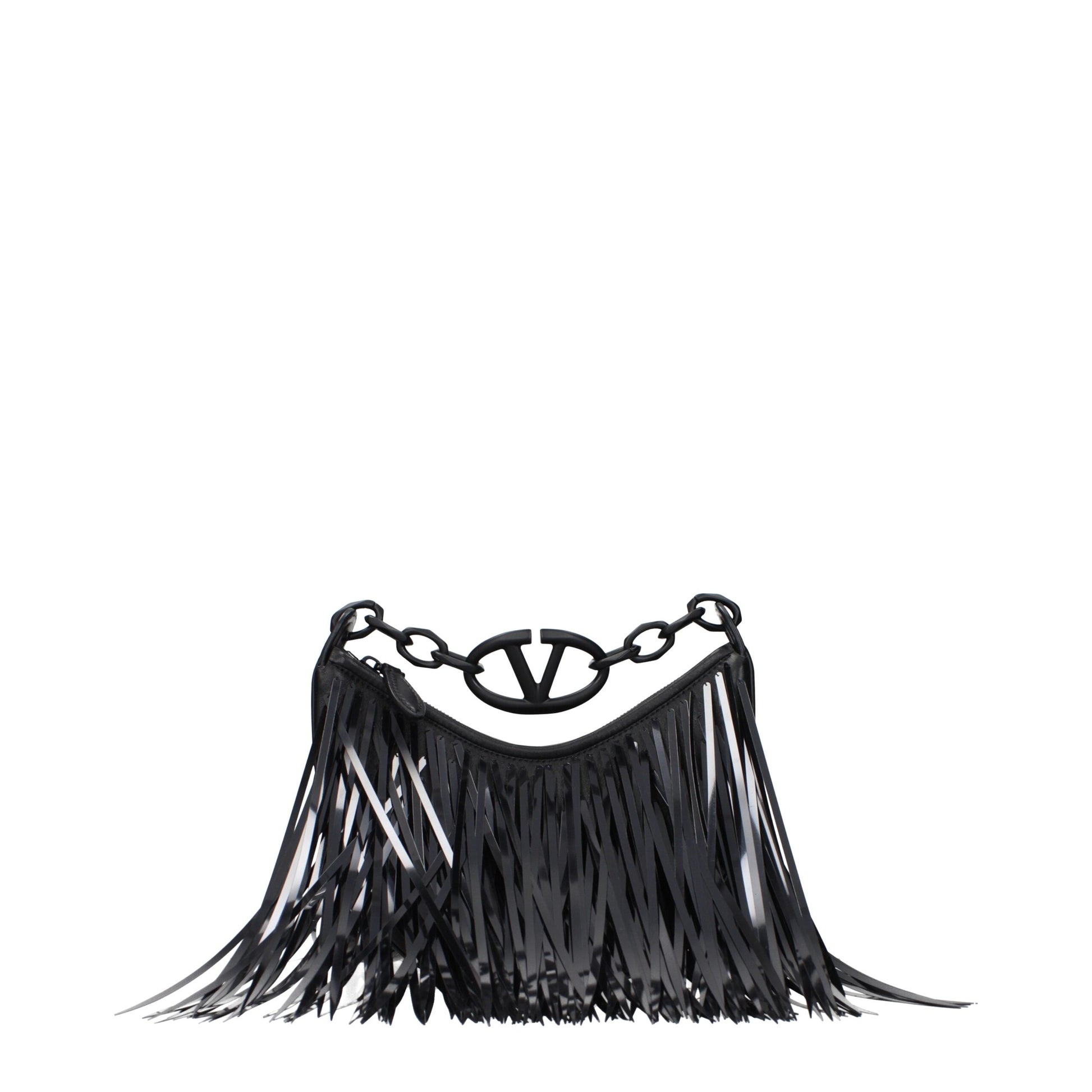 Valentino Garavani Fringed VLogo Black Leather Handbag curated by orvyn luxury accessories