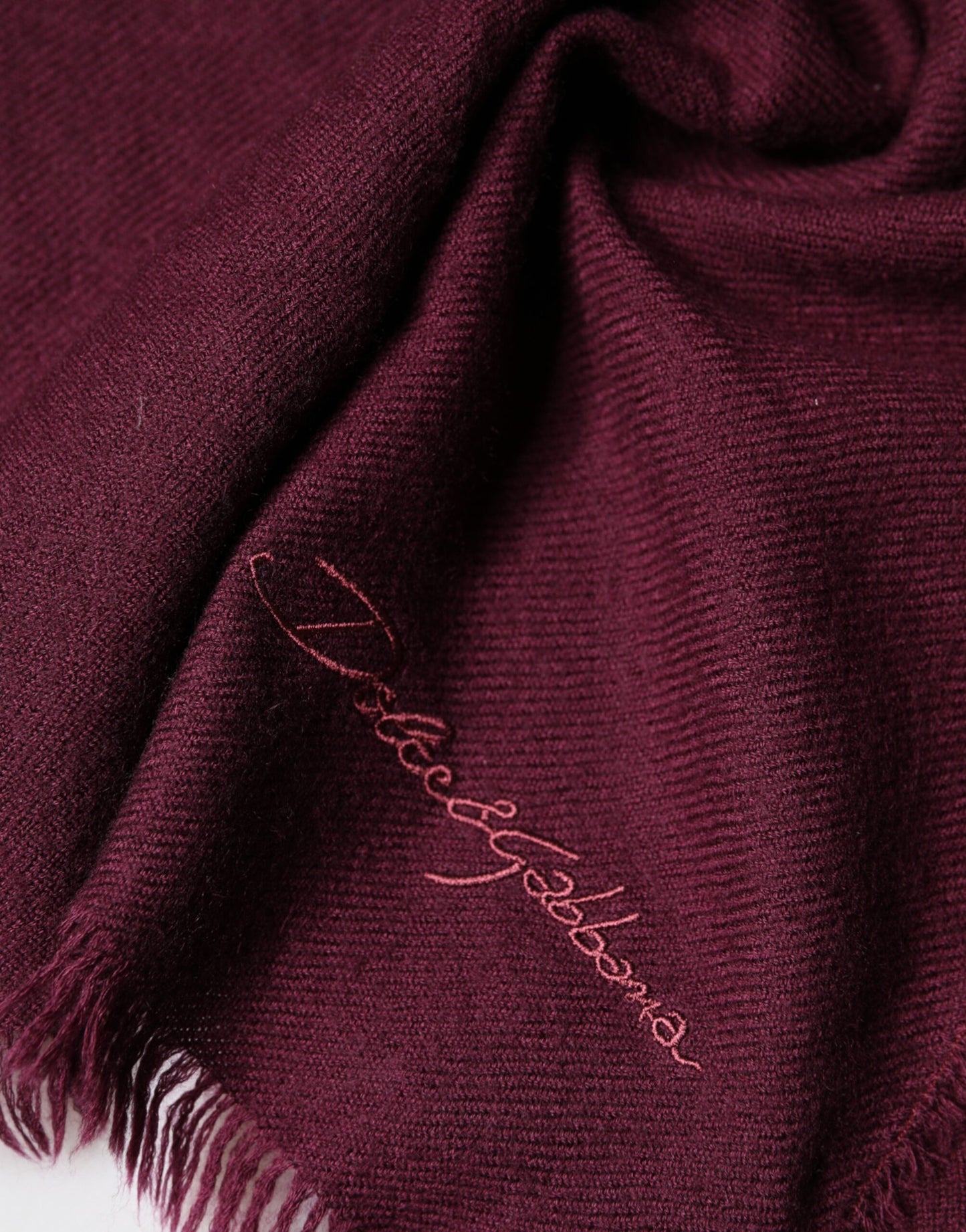 Dolce & Gabbana Maroon Cashmere Fringes Neck Wrap Shawl Scarf Curated Luxury Accessories by Orvyn