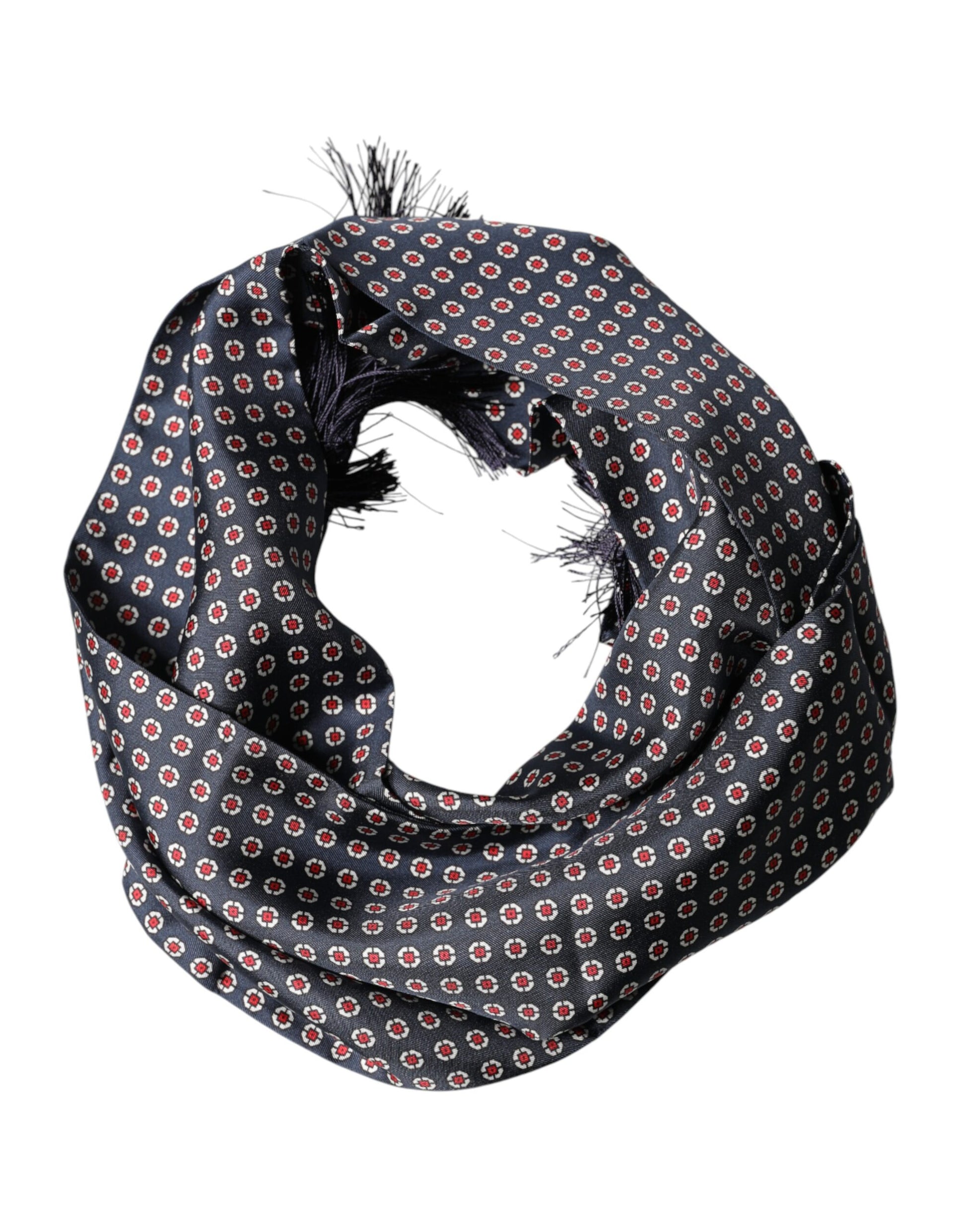 Dolce & Gabbana Black Patterned Fringes Neck Foulard Scarf Curated Luxury Accessories by Orvyn