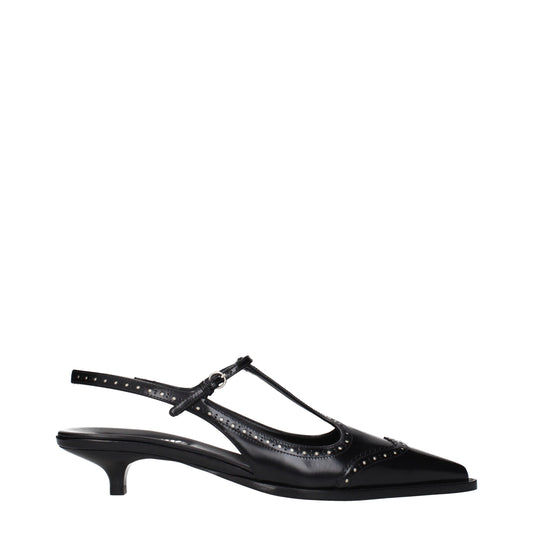 Miu Black Leather Mid Heel Pumps schwarz