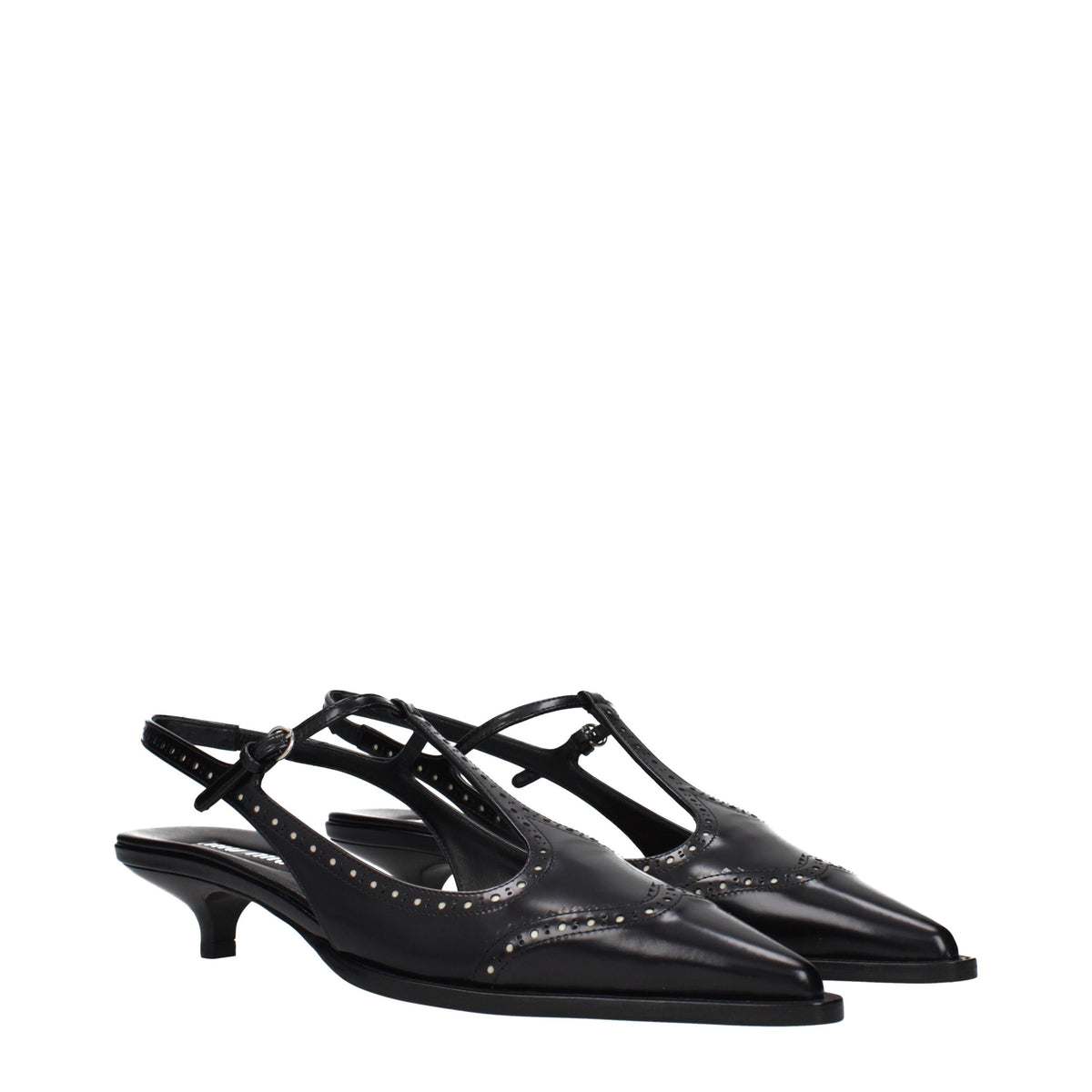 Miu Black Leather Mid Heel Pumps schwarz